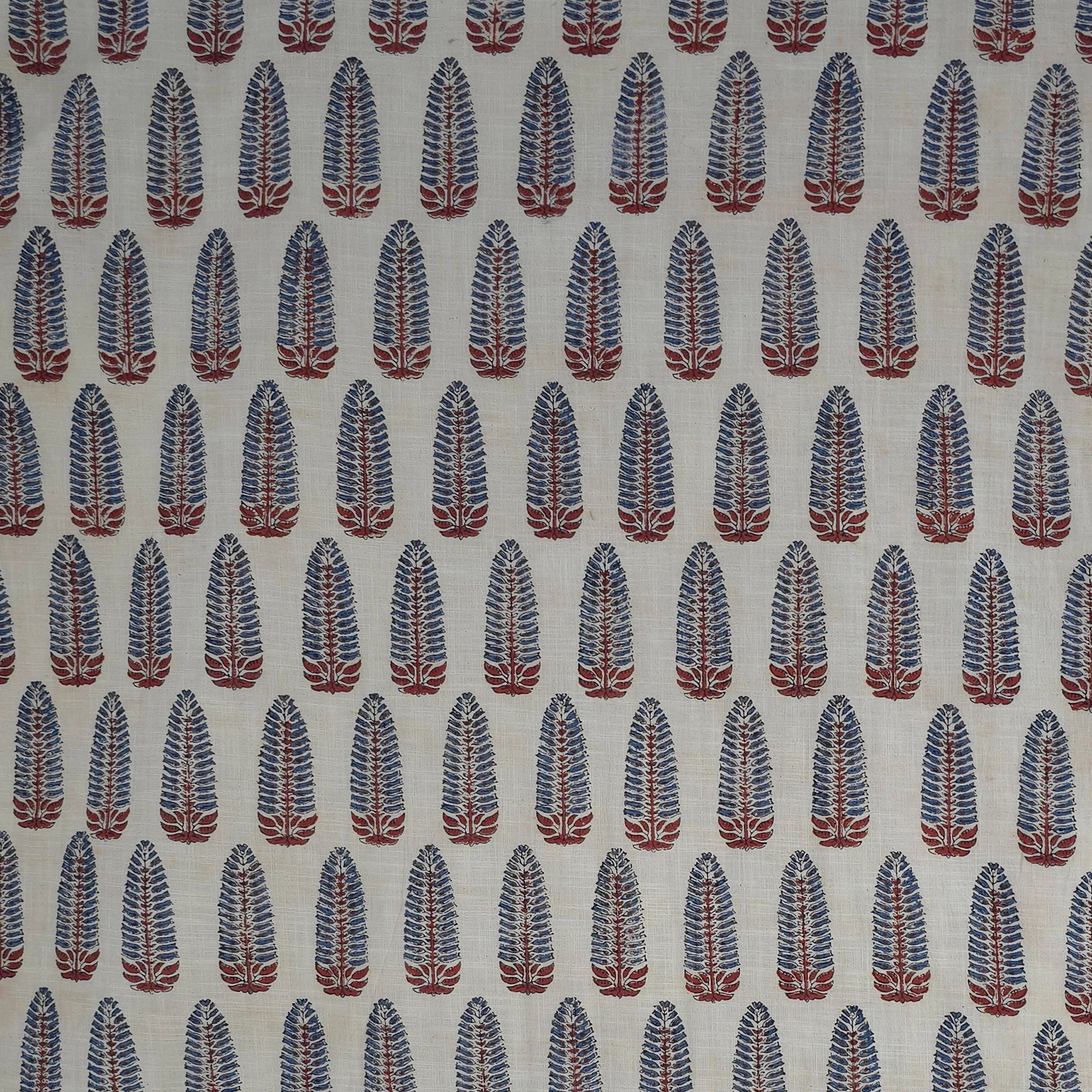 Off White Buta Natural Dyed Ajrakh Hand Block Print Khadi Cotton Fabric