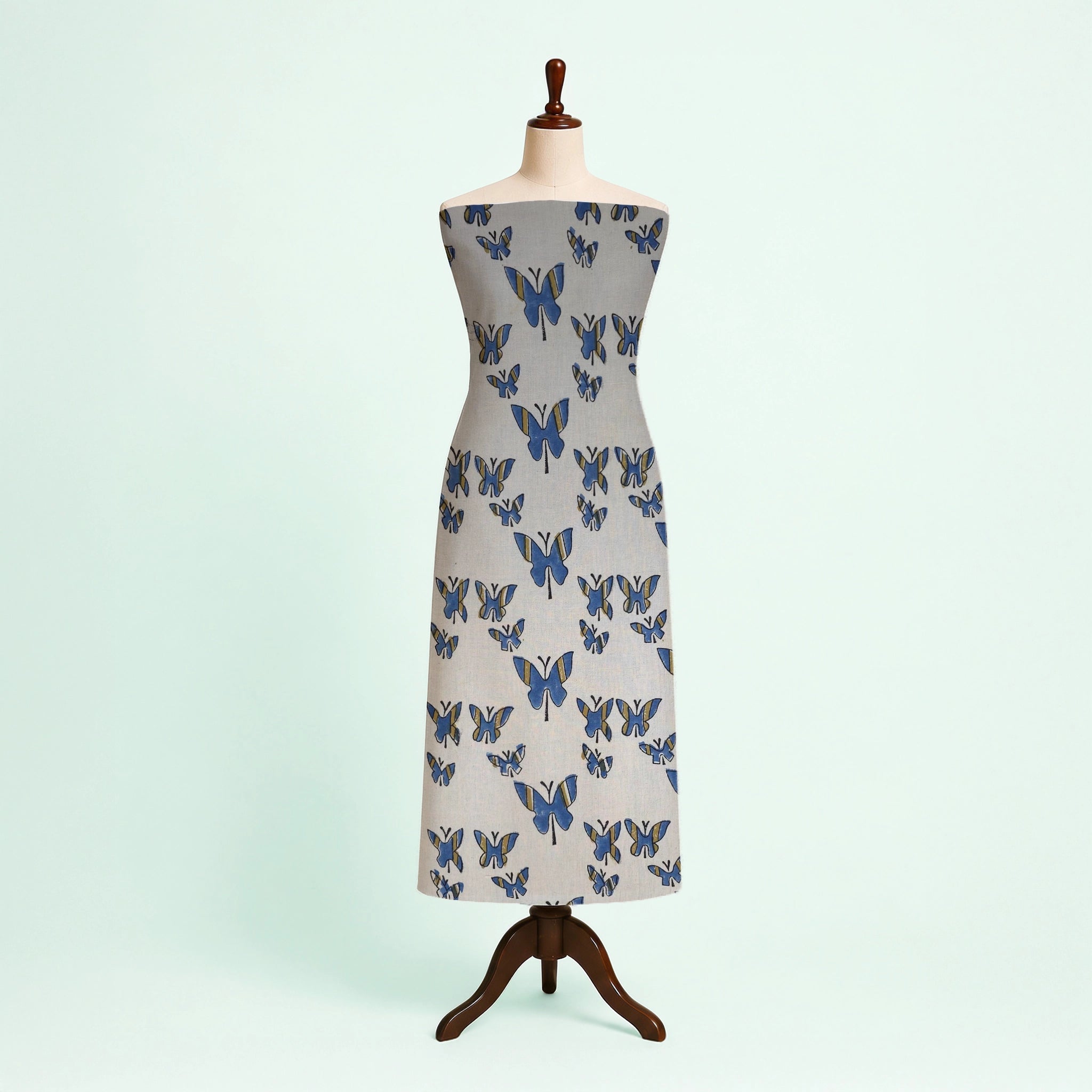 Off White Butterfly Natural Dyed Ajrakh Hand Block Print Cotton Fabric