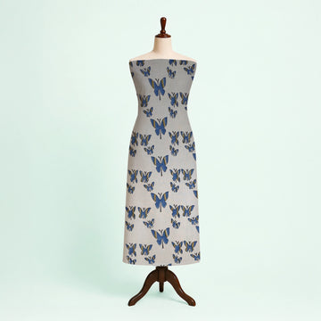 Off White Butterfly Natural Dyed Ajrakh Hand Block Print Cotton Fabric