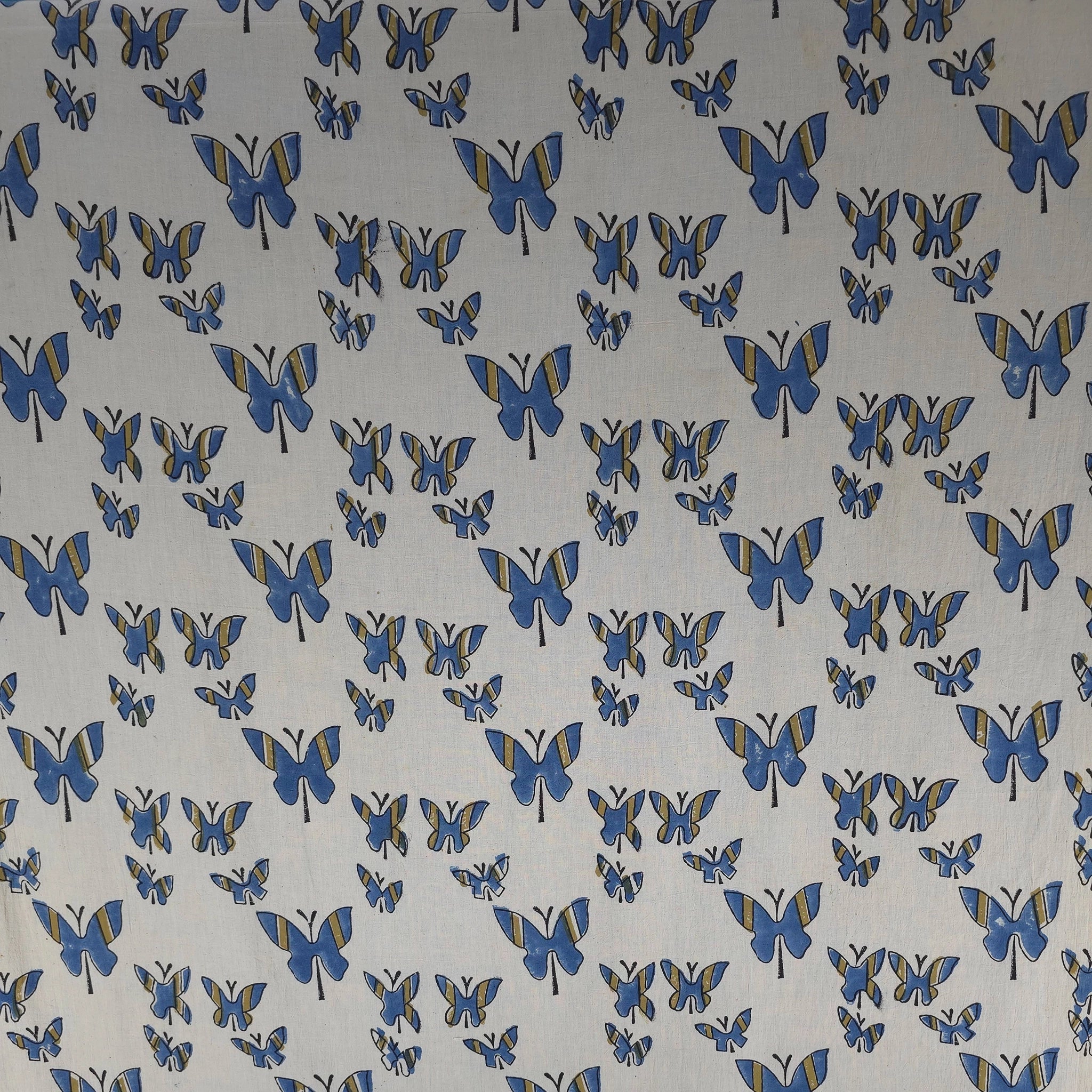 Off White Butterfly Natural Dyed Ajrakh Hand Block Print Cotton Fabric