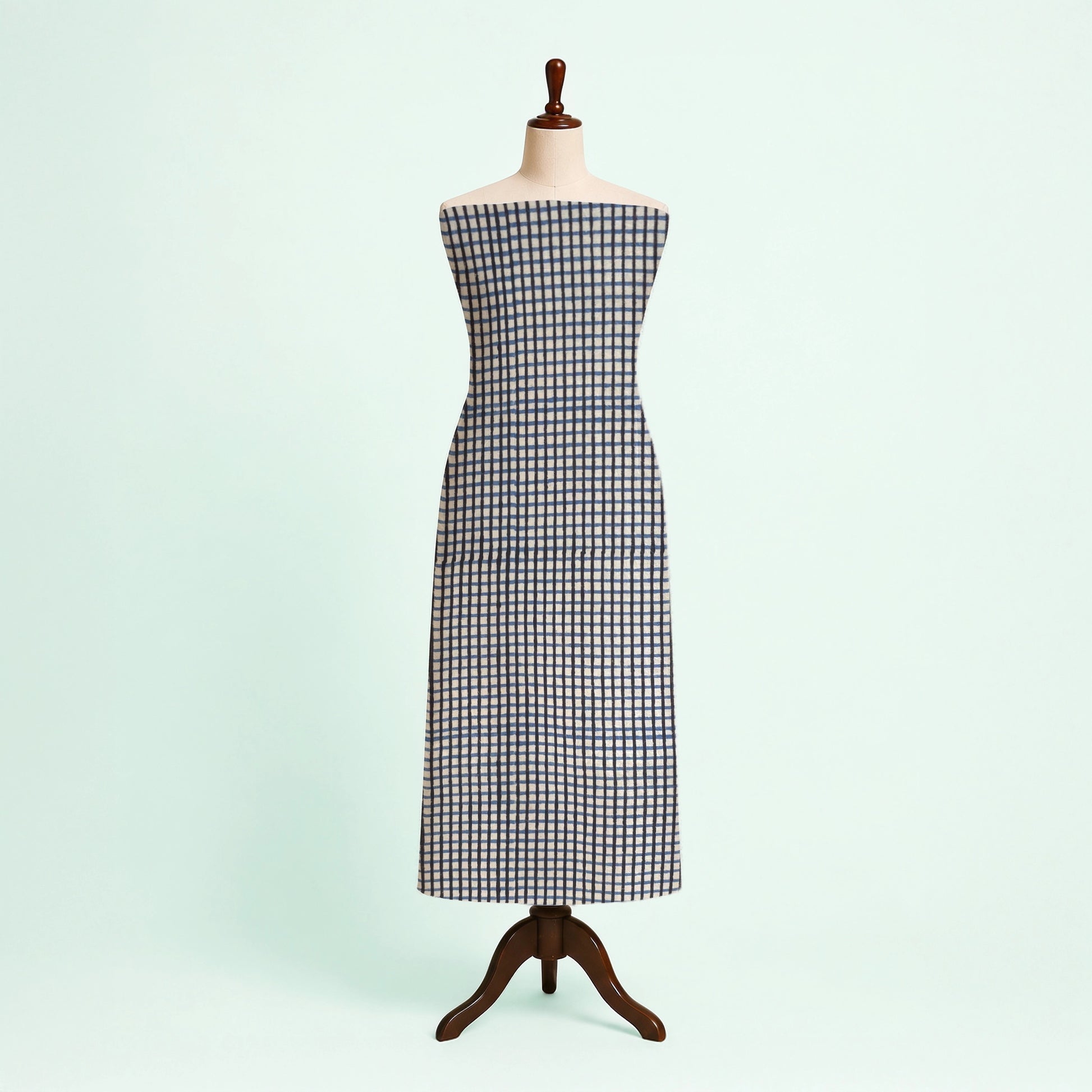 Off White Checks Natural Dyed Ajrakh Hand Block Print Cotton Fabric
