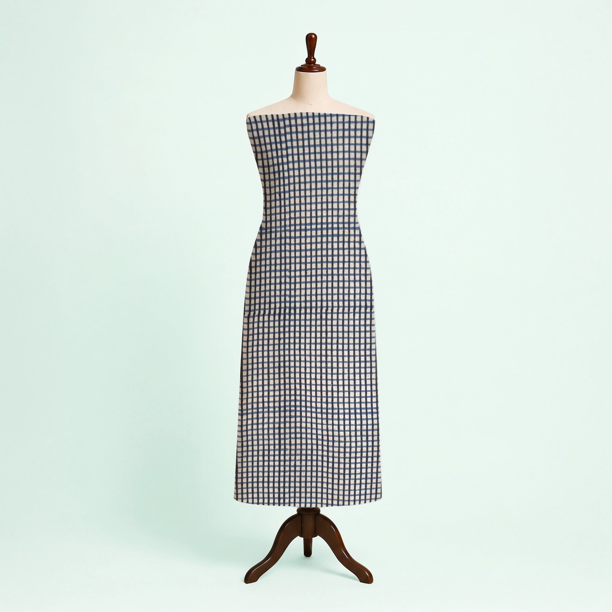 Off White Checks Natural Dyed Ajrakh Hand Block Print Cotton Fabric