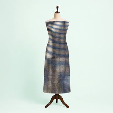 Off White Checks Natural Dyed Ajrakh Hand Block Print Cotton Fabric