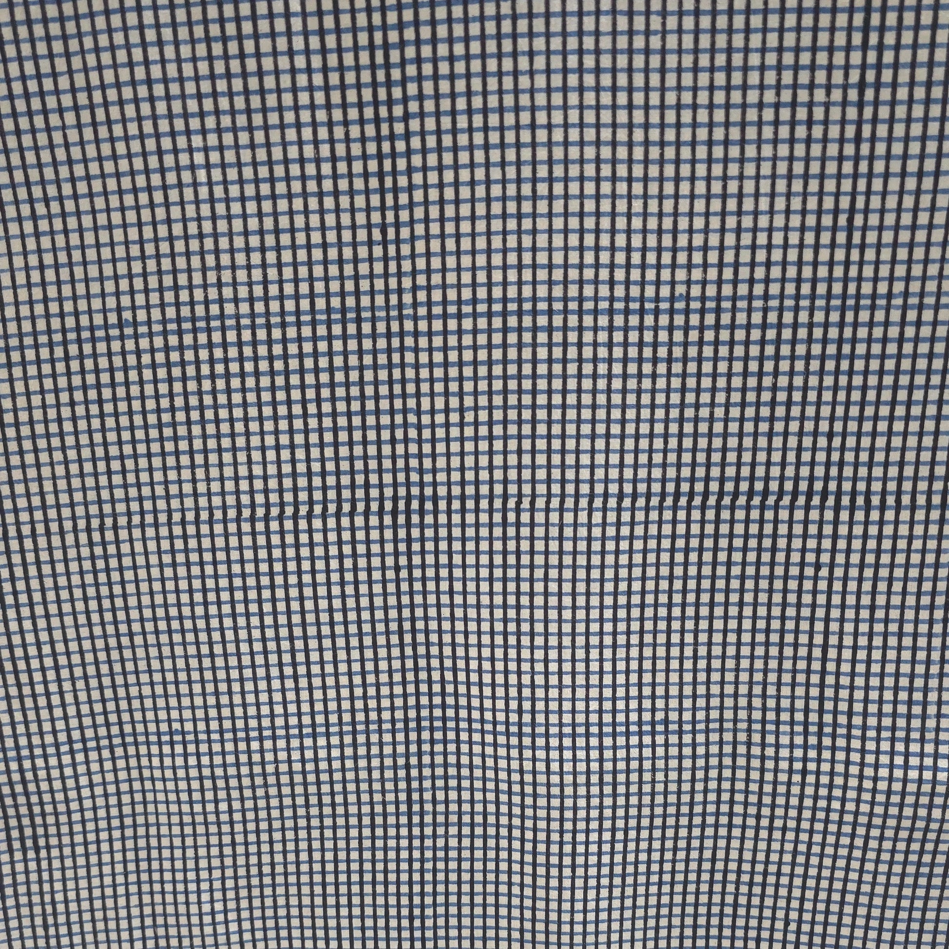 Off White Checks Natural Dyed Ajrakh Hand Block Print Cotton Fabric