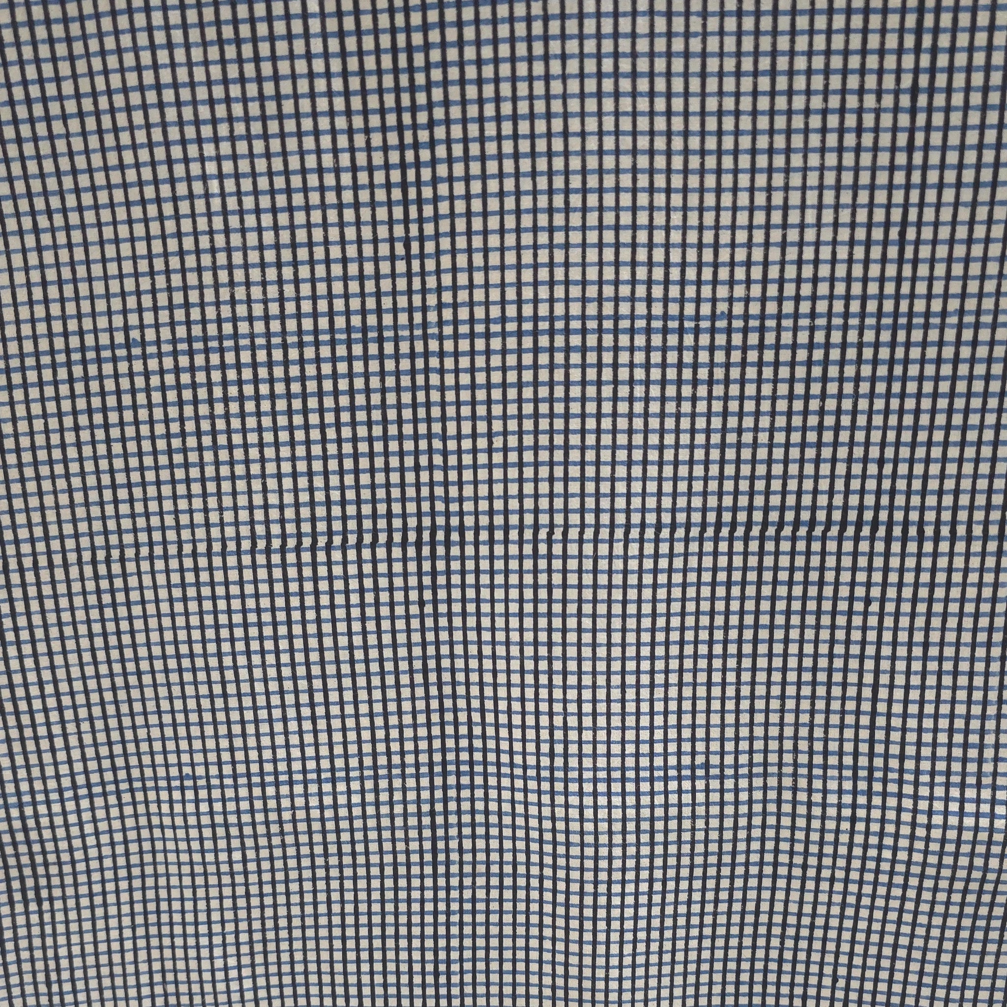 Off White Checks Natural Dyed Ajrakh Hand Block Print Cotton Fabric