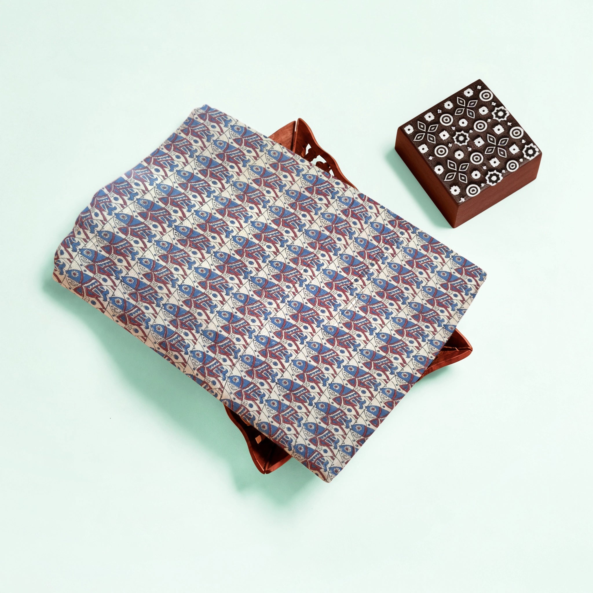 Off White Geometric Natural Dyed Ajrakh Hand Block Print Pure Handloom Organic Cotton Fabric