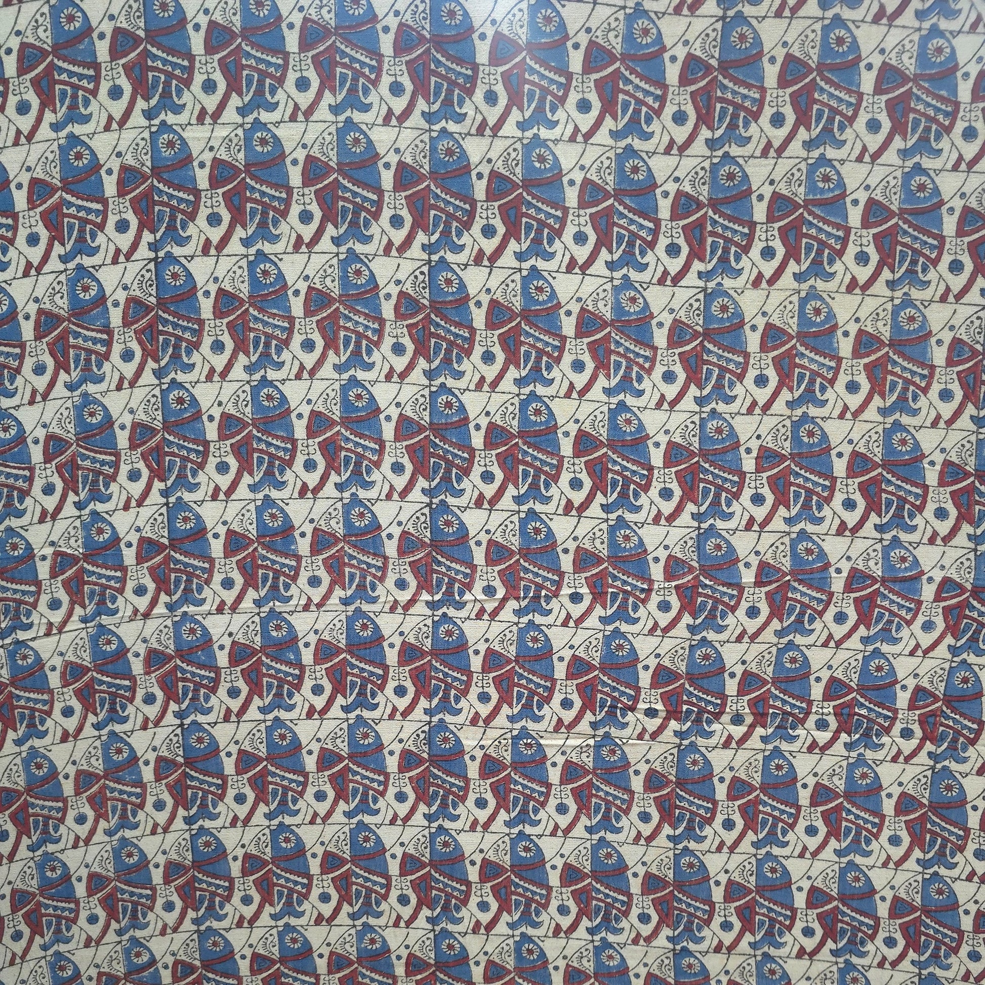 Off White Geometric Natural Dyed Ajrakh Hand Block Print Pure Handloom Organic Cotton Fabric