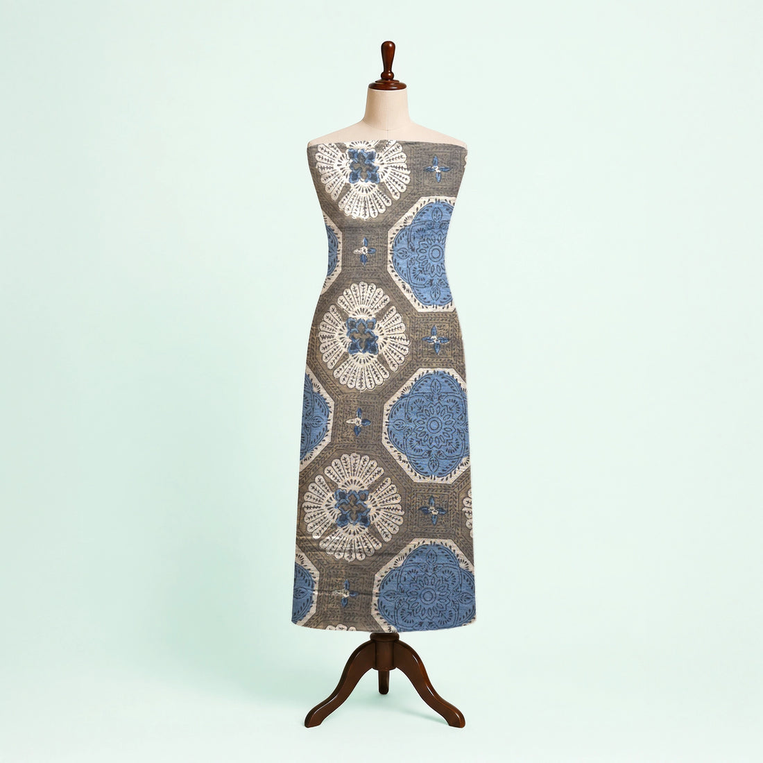 Off white Geometric Natural Dyed Ajrakh Hand Block Print Malmal Fabric