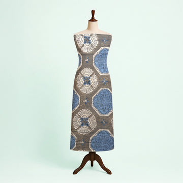 Off white Geometric Natural Dyed Ajrakh Hand Block Print Malmal Fabric