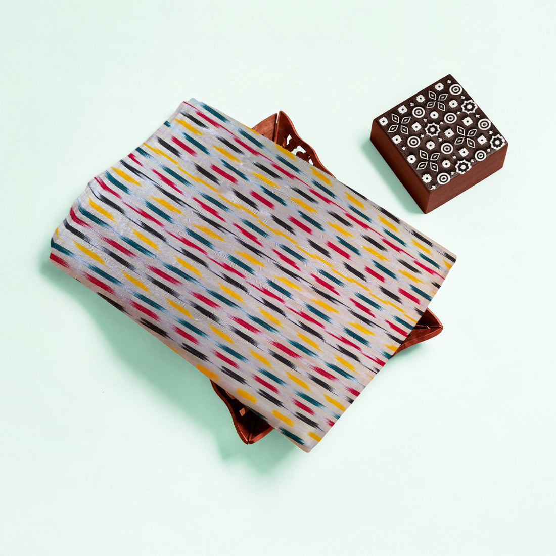 Off-white Ikkat Handloom Mashru Silk Fabric