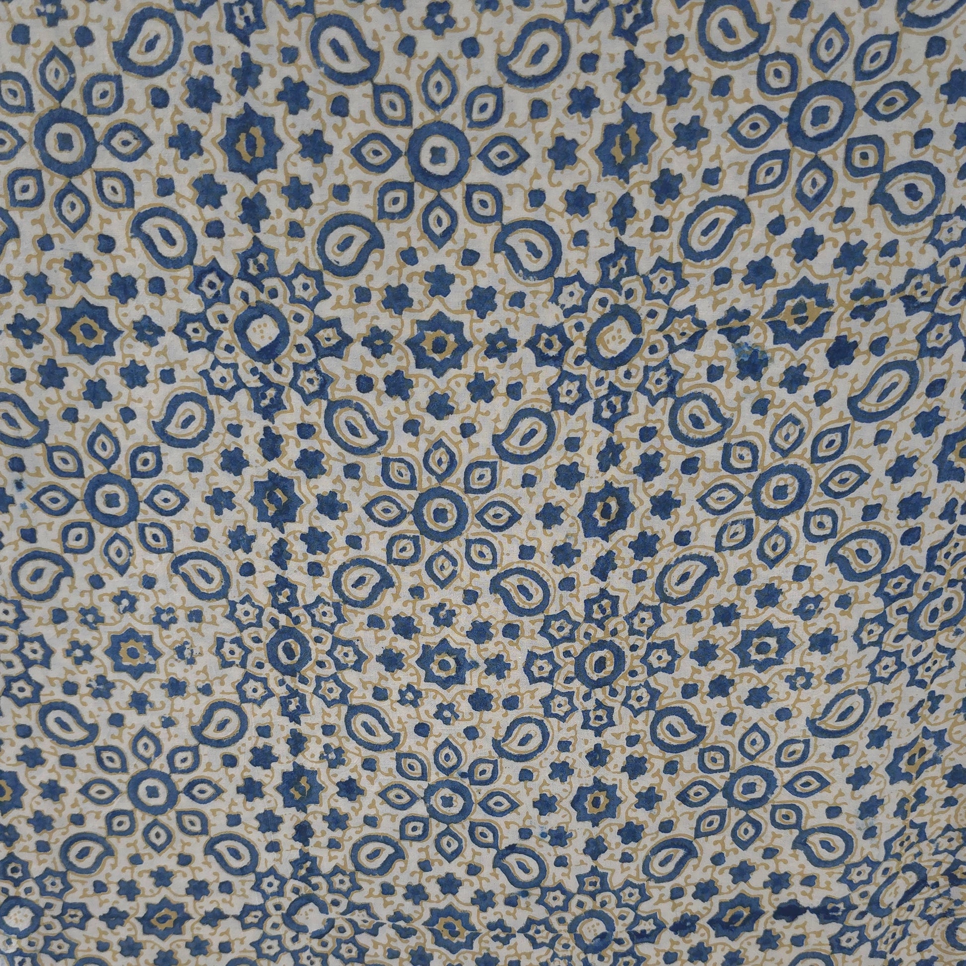 Off White Traditional Ajrakh Natural Dyed Hand Block Print Cotton Fabric