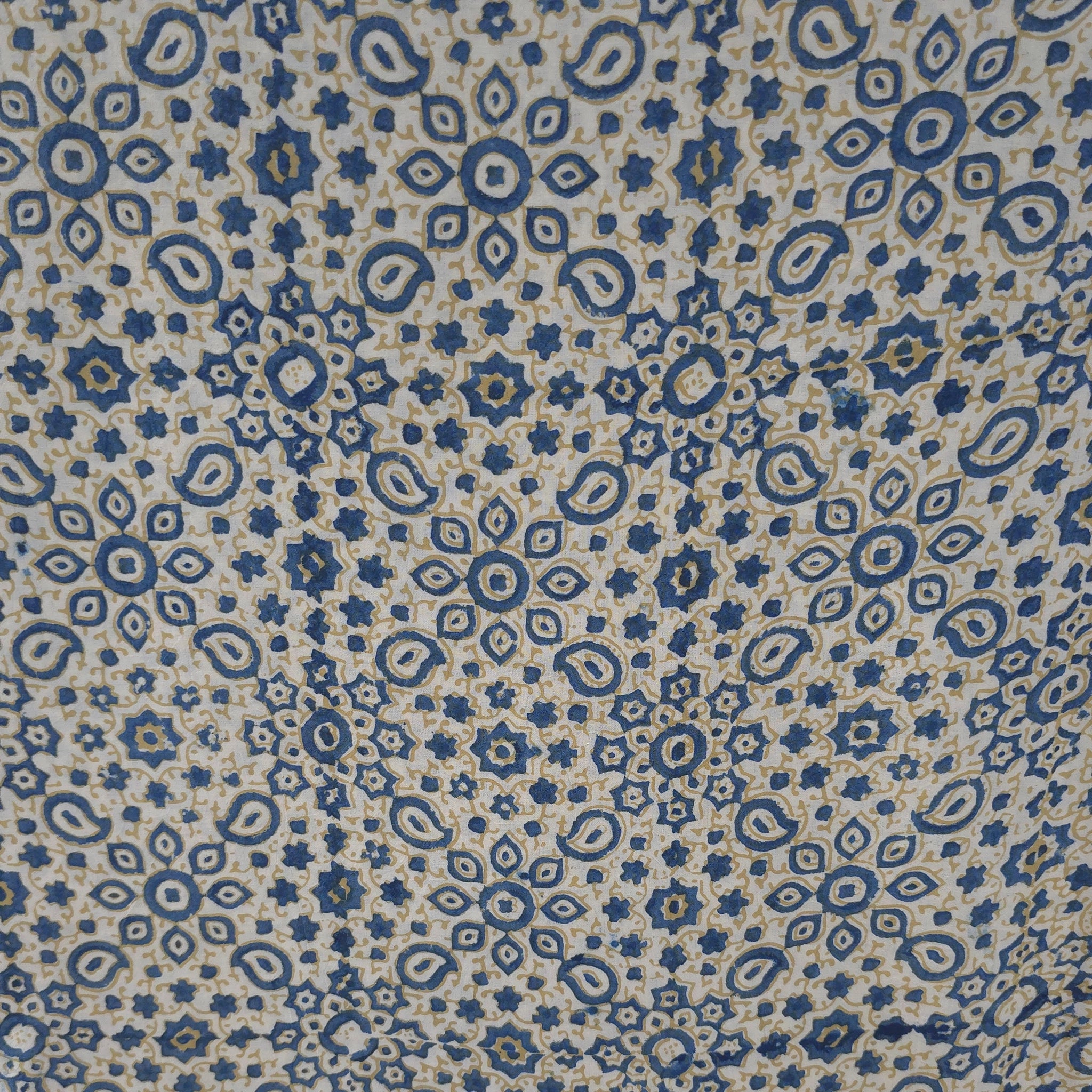 Off White Traditional Ajrakh Natural Dyed Hand Block Print Cotton Fabric