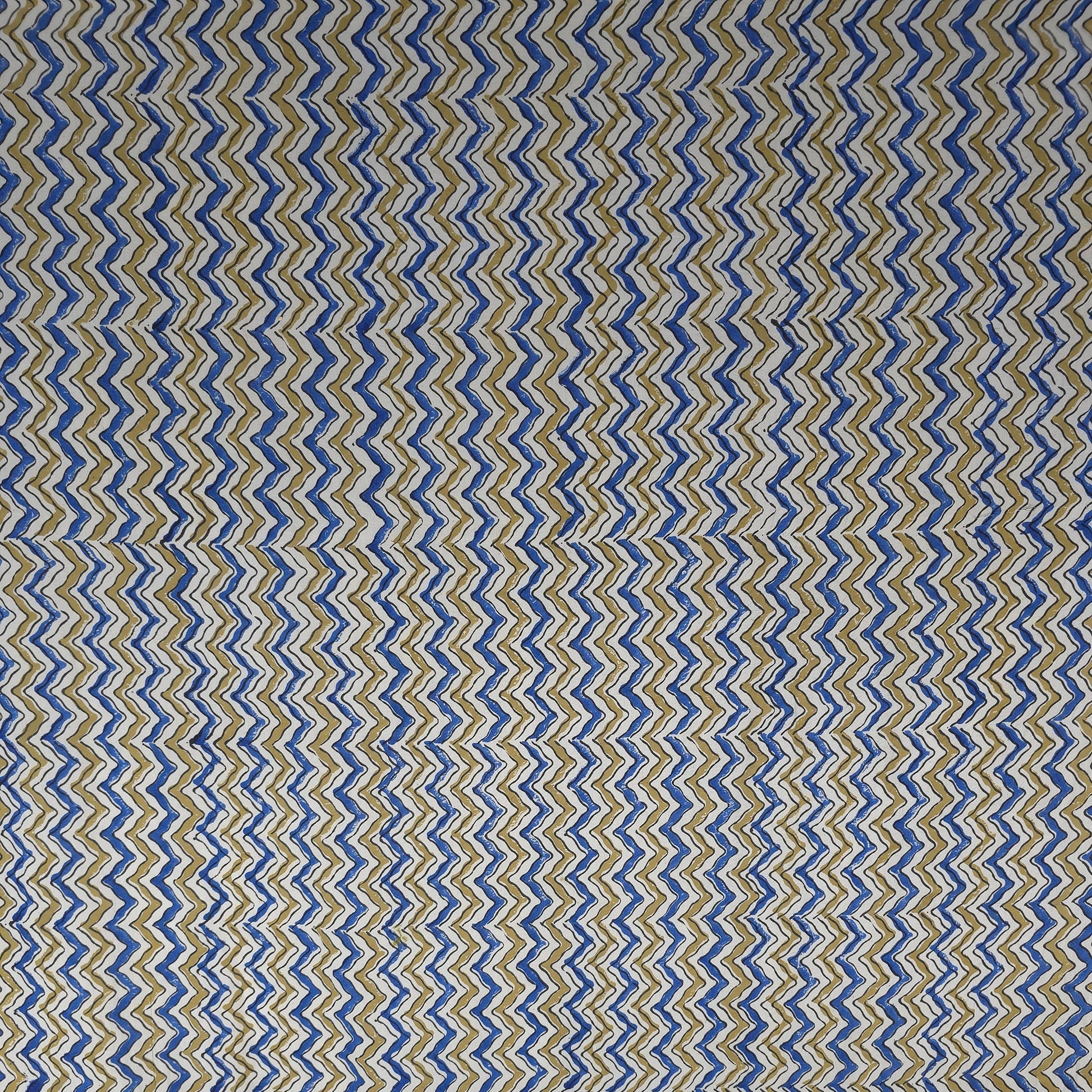 Off White Zigzag Natural Dyed Ajrakh Hand Block Print Cotton Fabric