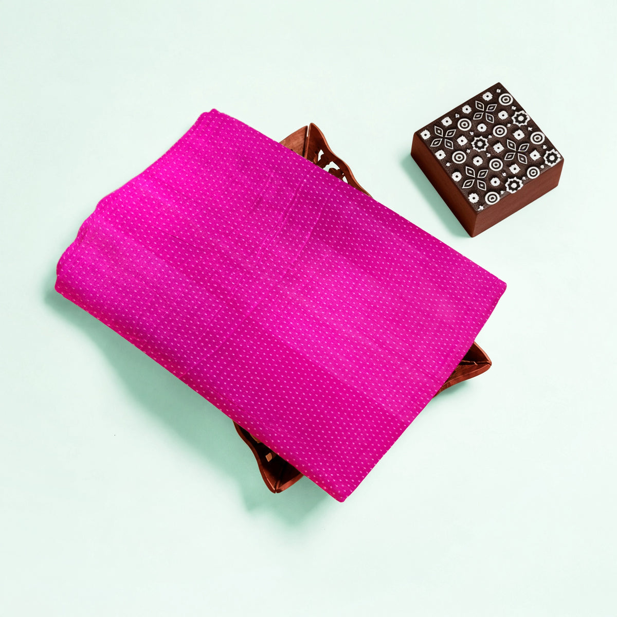 Pink Dotted Handloom Mashru Silk Fabric