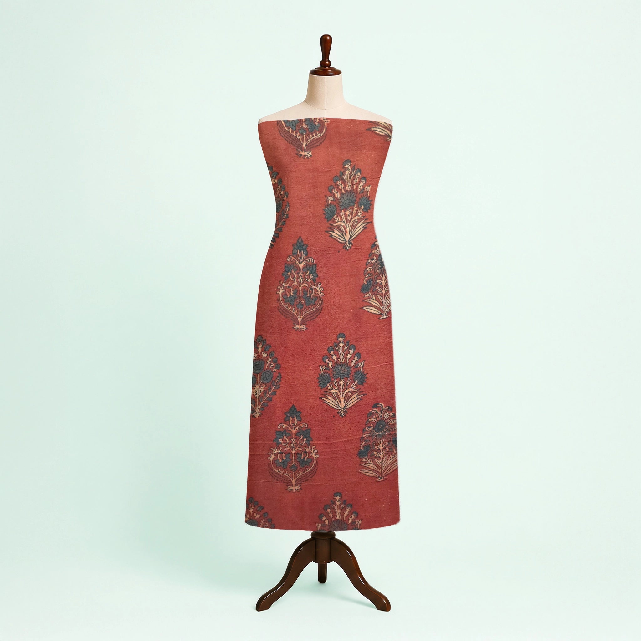 Red Buta Natural Dyed Ajrakh Hand Block Print Malmal Fabric