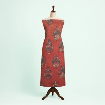 Red Buta Natural Dyed Ajrakh Hand Block Print Malmal Fabric
