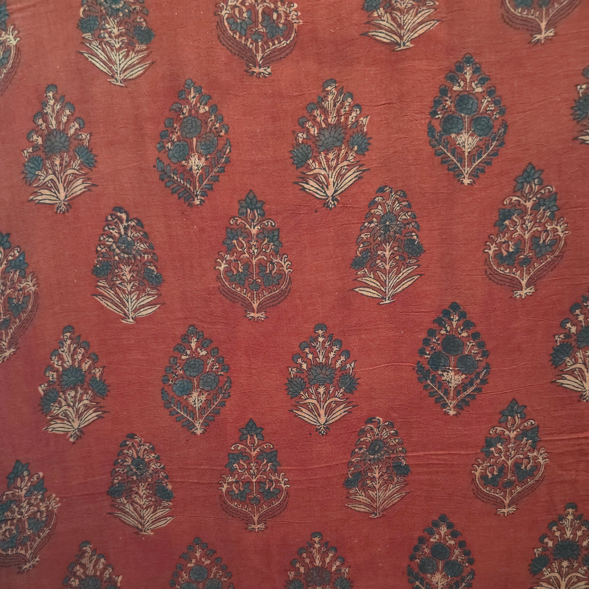 Red Buta Natural Dyed Ajrakh Hand Block Print Malmal Fabric