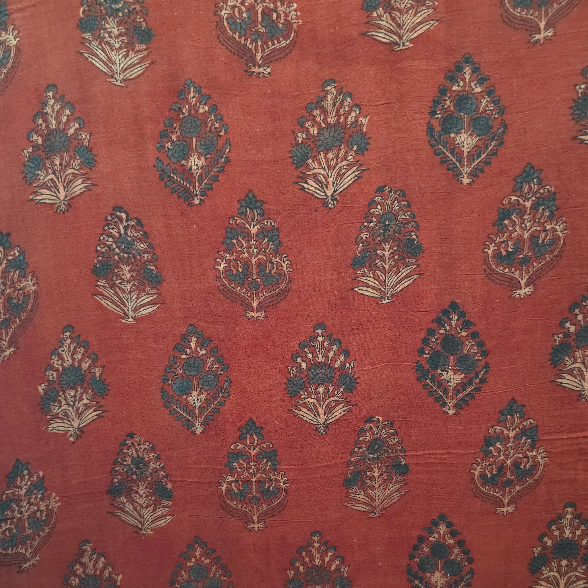 Red Buta Natural Dyed Ajrakh Hand Block Print Malmal Fabric