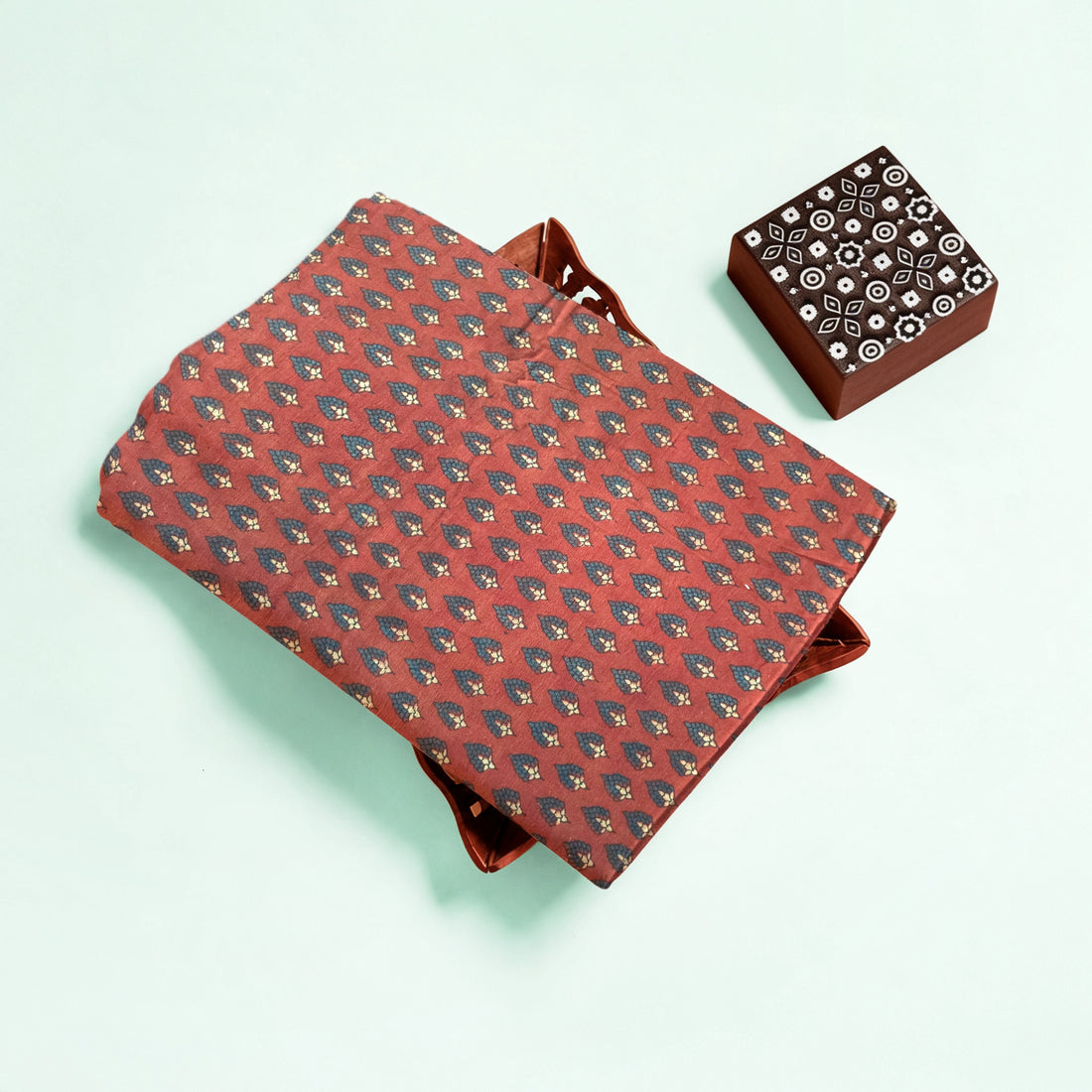 Red Buti Natural Dyed Ajrakh Hand Block Print Pure Handloom Organic Cotton Fabric