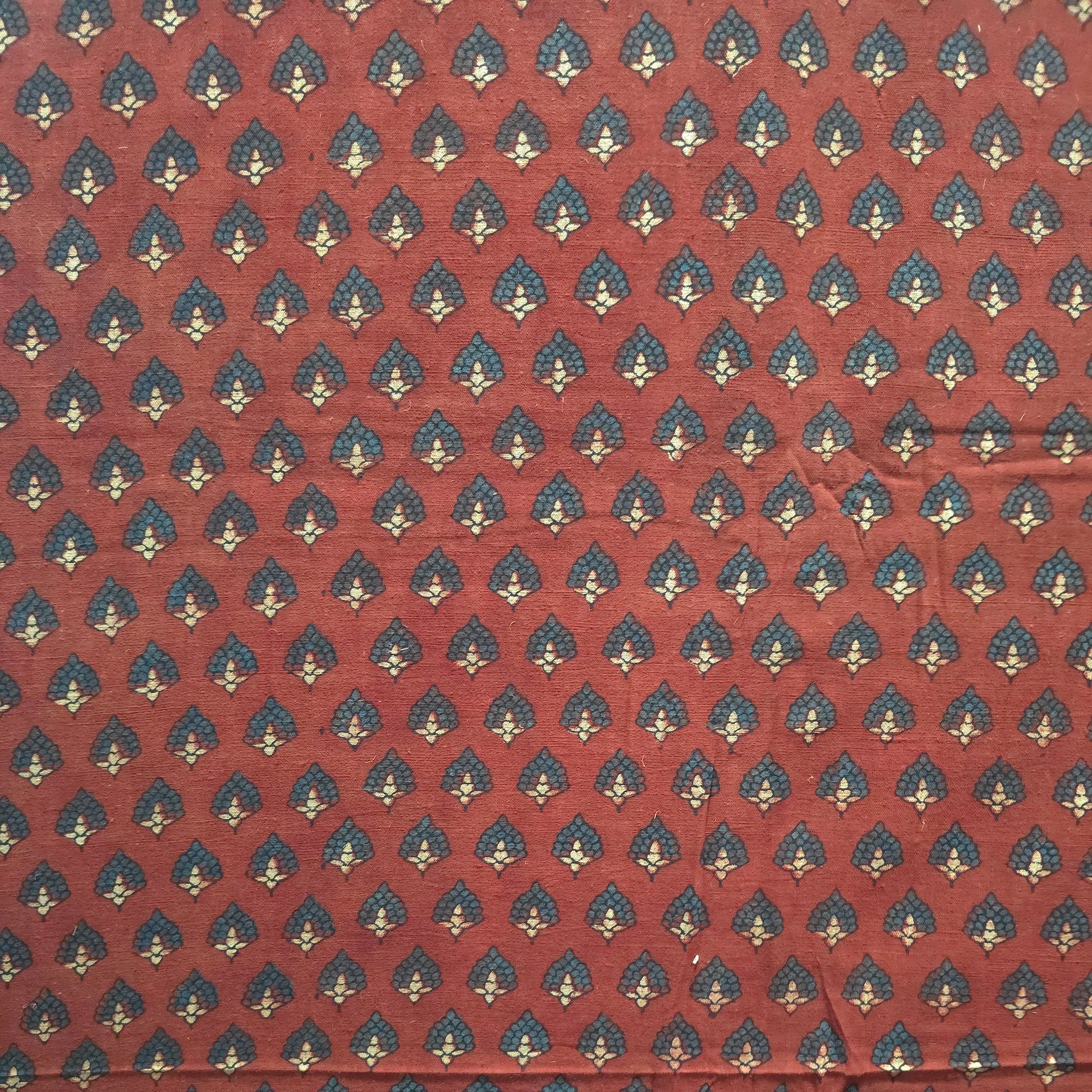 Red Buti Natural Dyed Ajrakh Hand Block Print Pure Handloom Organic Cotton Fabric