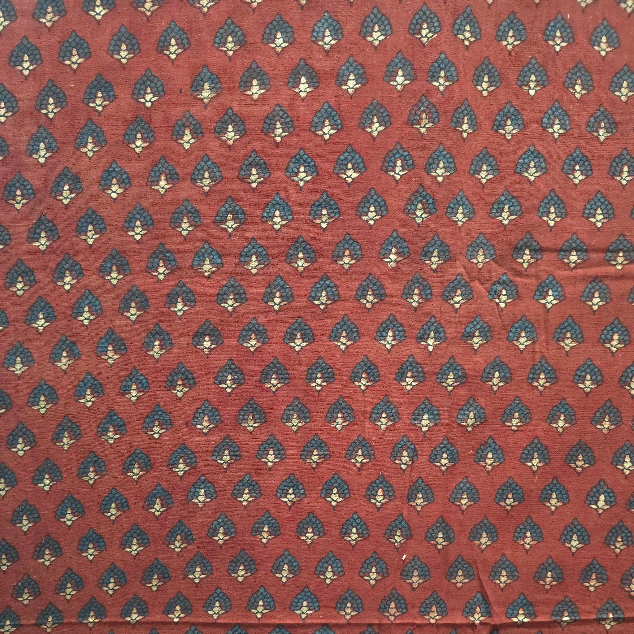 Red Buti Natural Dyed Ajrakh Hand Block Print Pure Handloom Organic Cotton Fabric