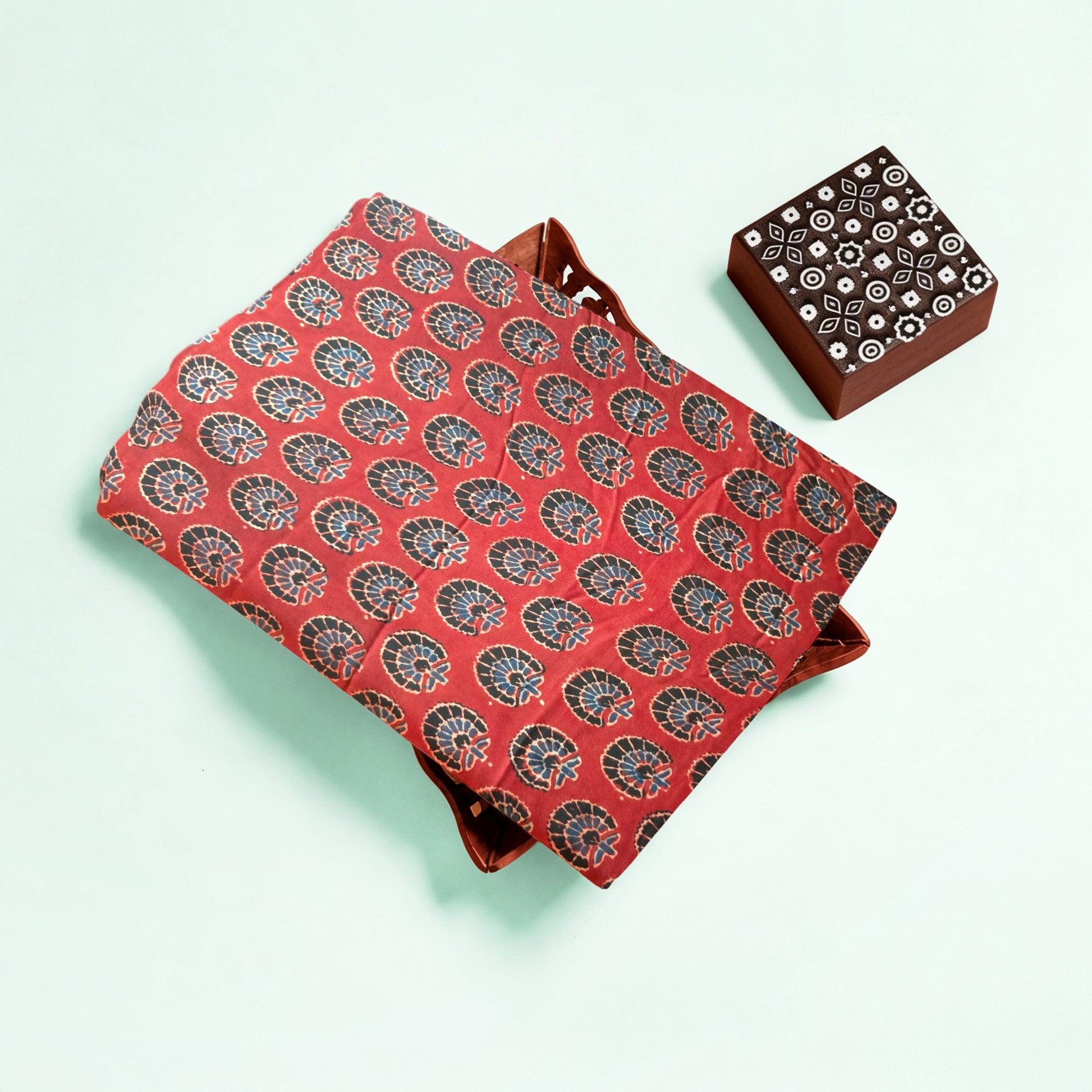 Red Buti Natural Dyed Ajrakh Hand Block Print Modal Fabric