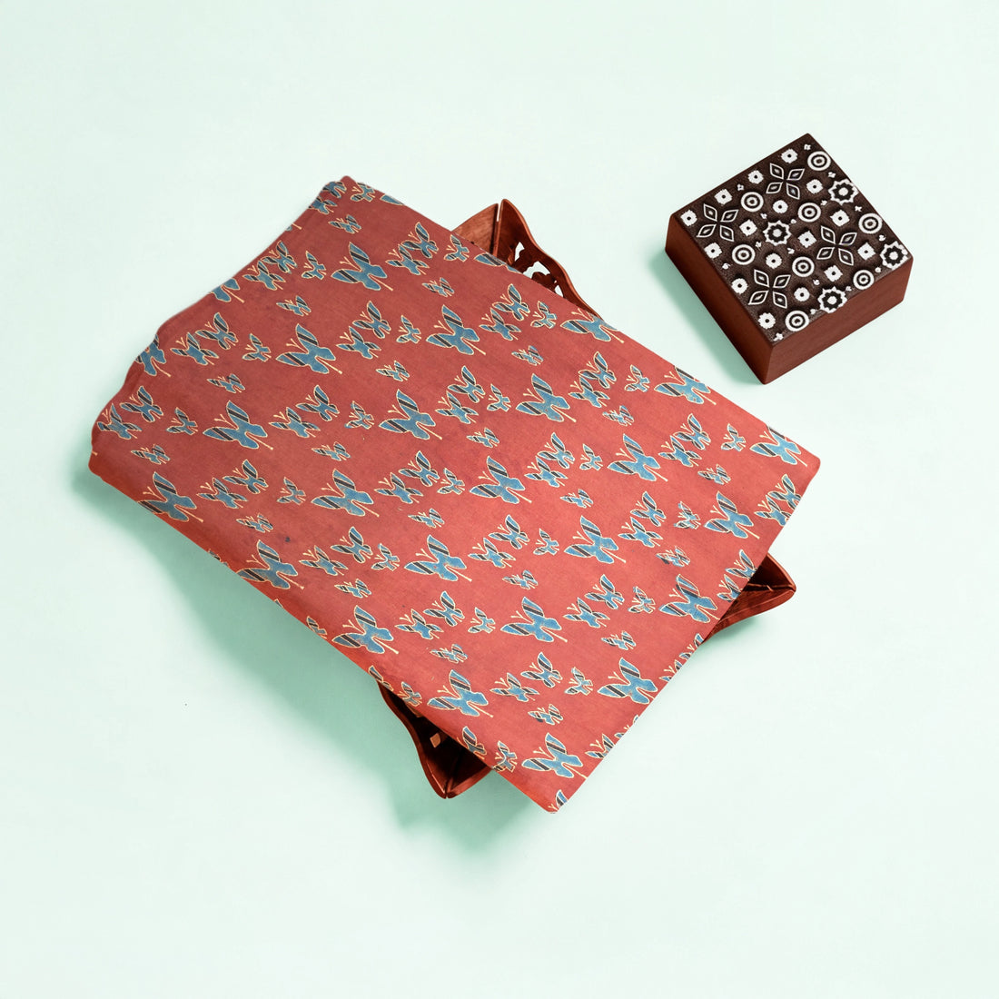 Red Butterfly Natural Dyed Ajrakh Hand Block Print Cotton Fabric