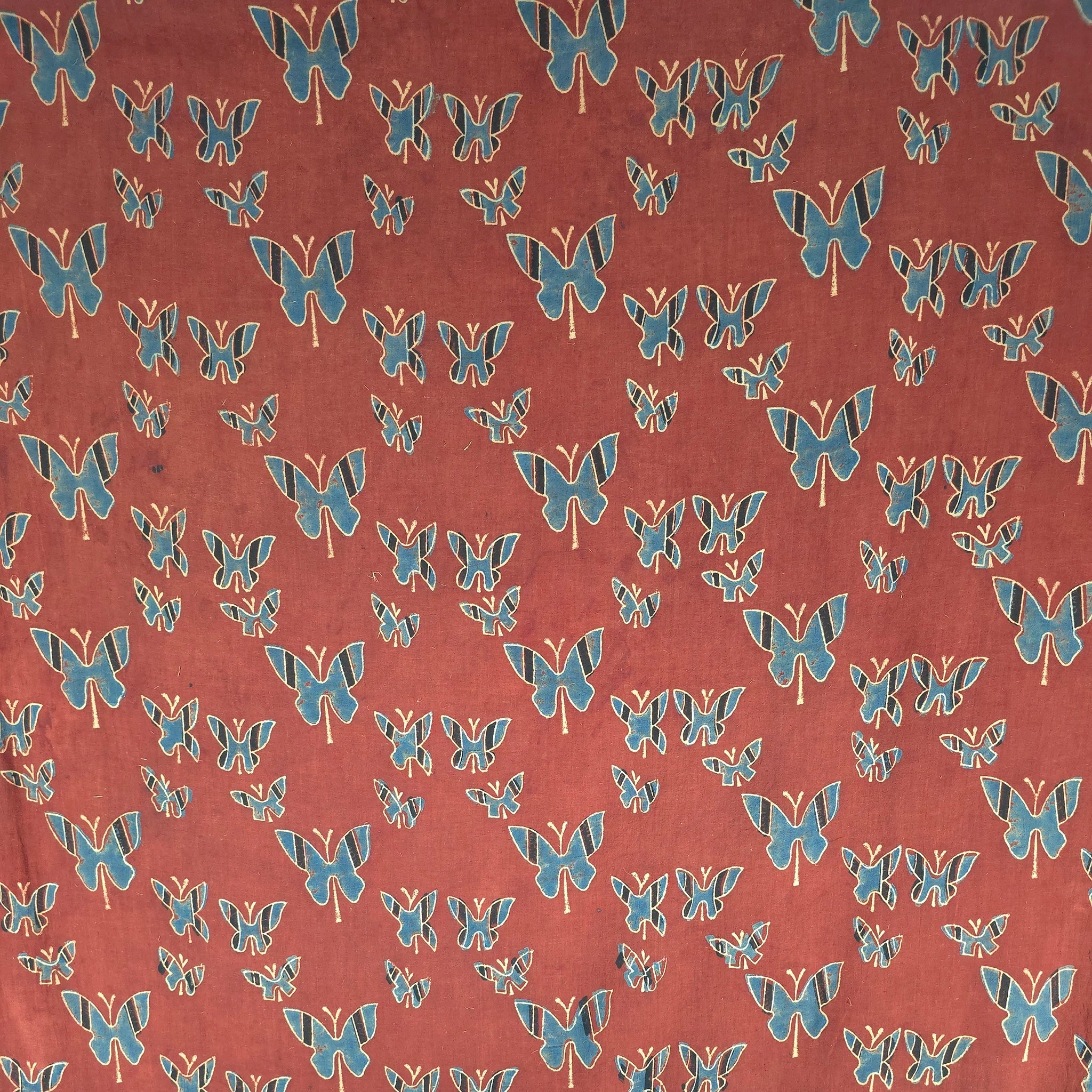 Red Butterfly Natural Dyed Ajrakh Hand Block Print Cotton Fabric