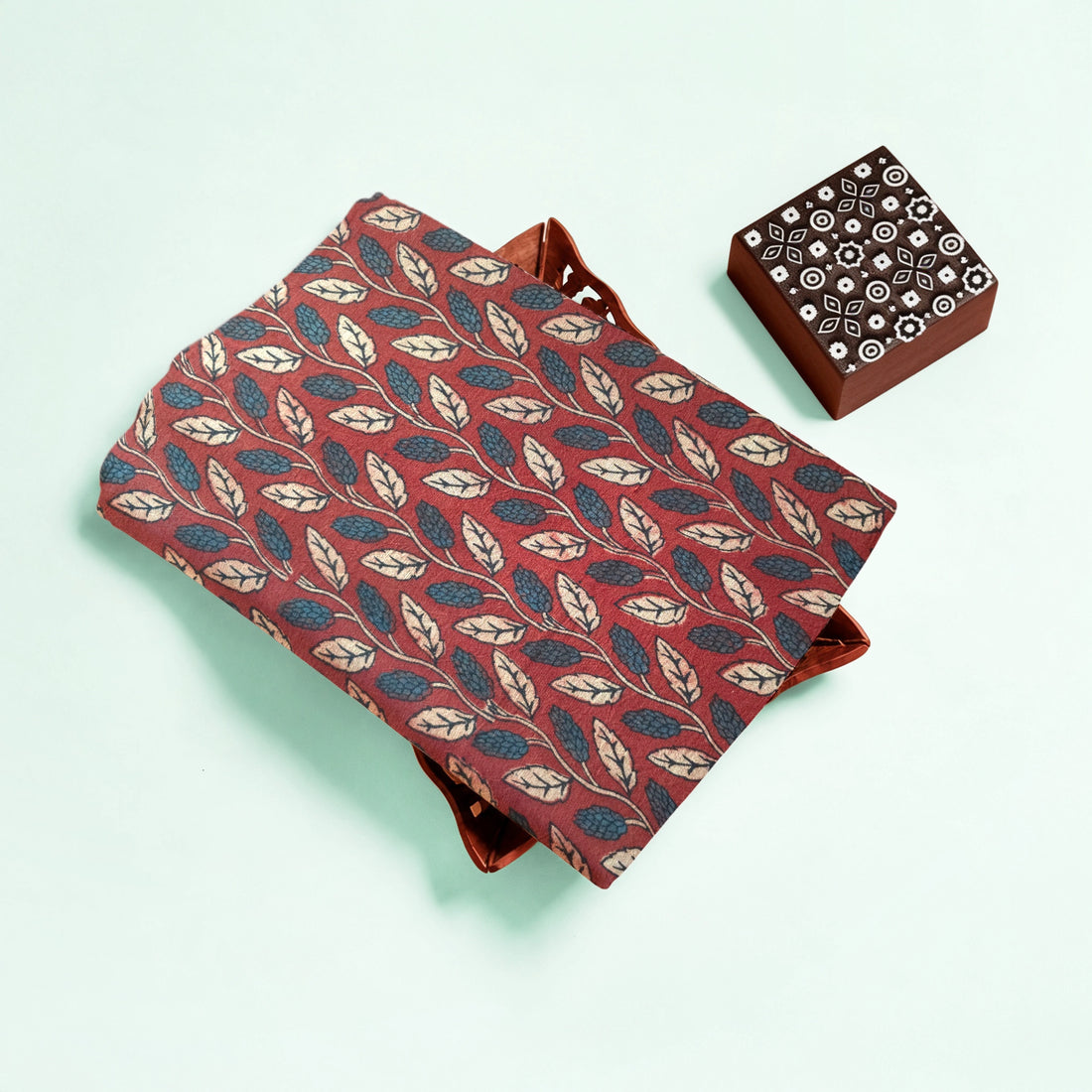 Red Floral Natural Dyed Ajrakh Hand Block Print Pure Handloom Organic Cotton Fabric