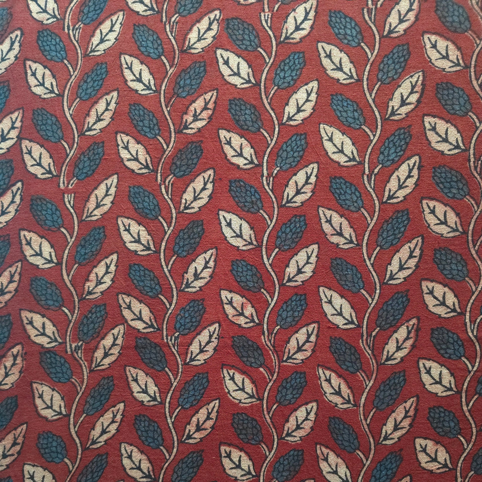 Red Floral Natural Dyed Ajrakh Hand Block Print Pure Handloom Organic Cotton Fabric