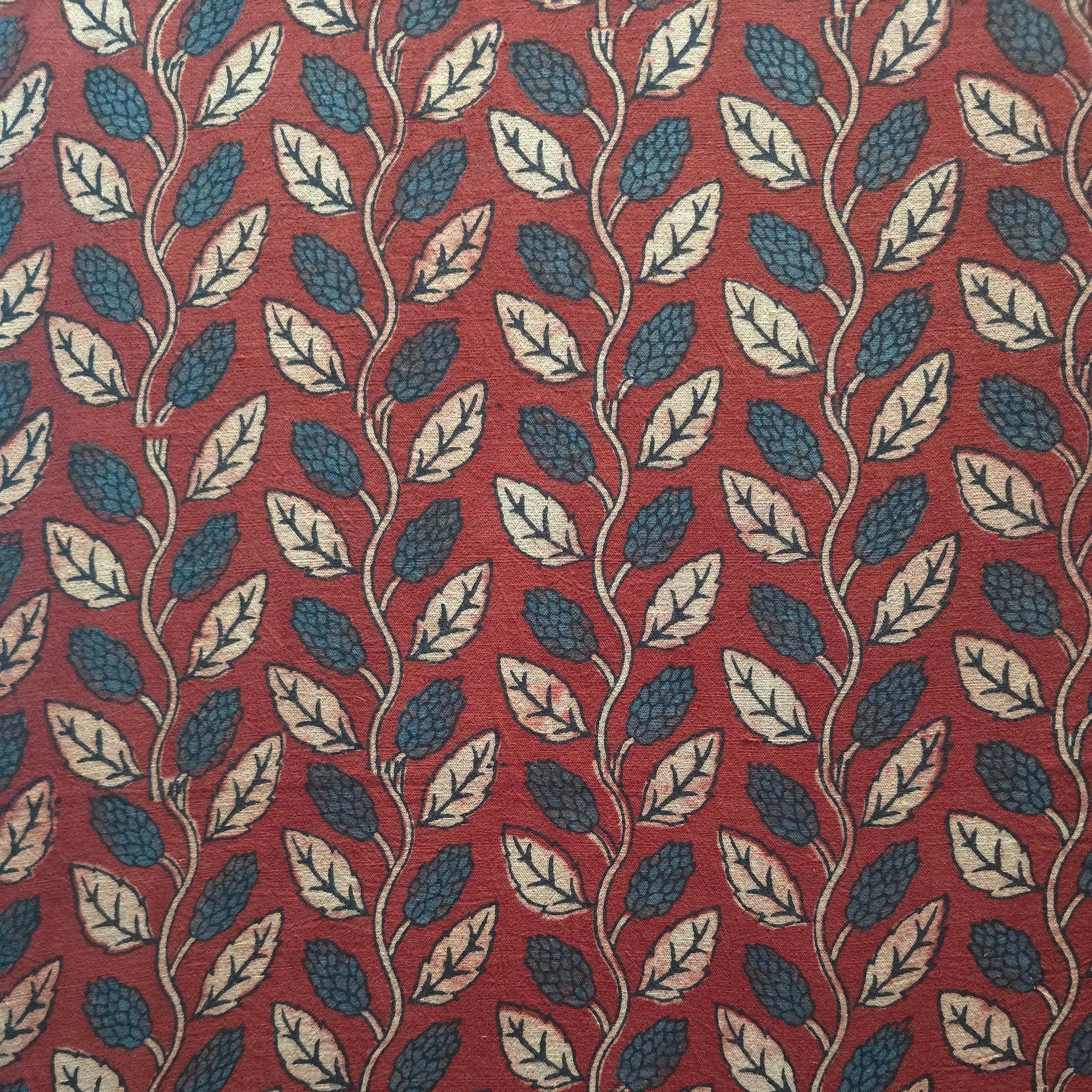 Red Floral Natural Dyed Ajrakh Hand Block Print Pure Handloom Organic Cotton Fabric
