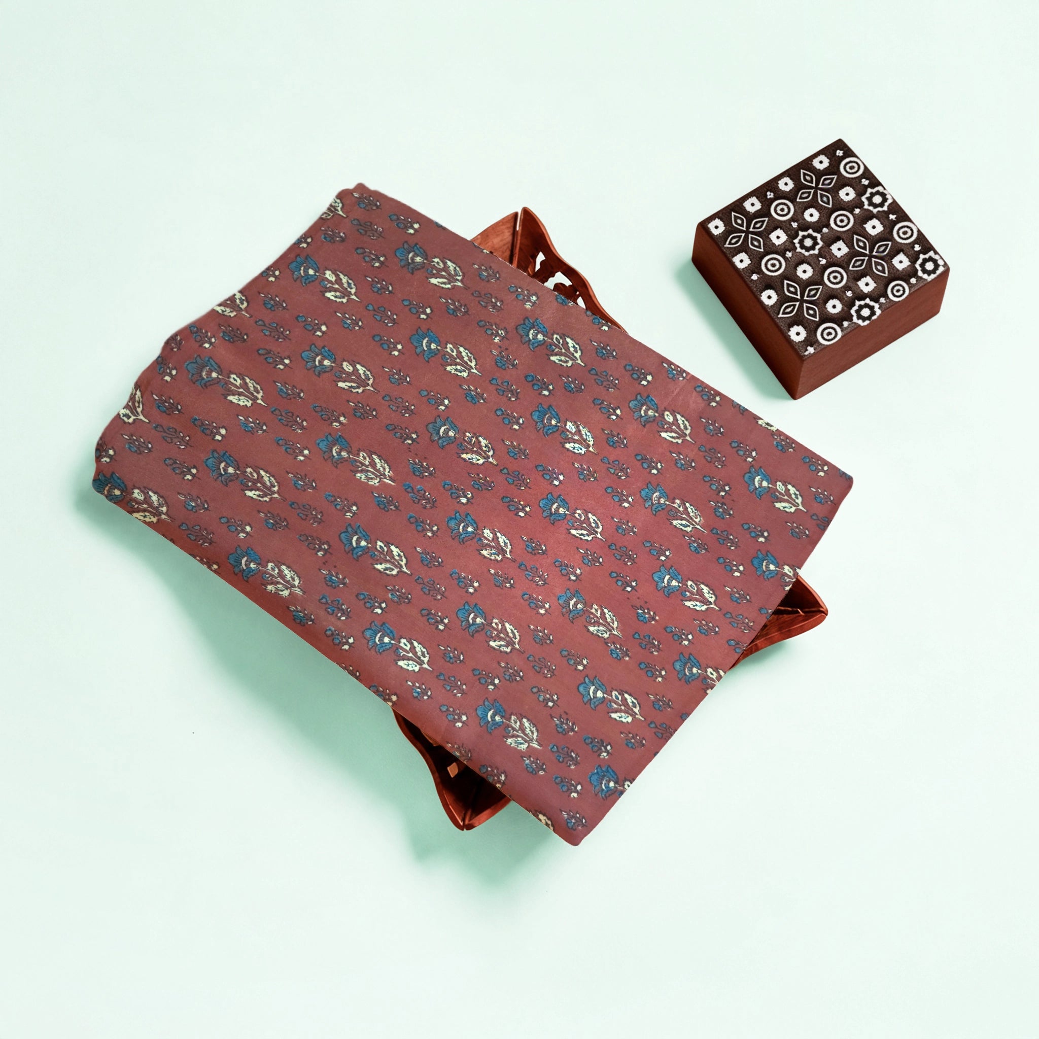 Red Floral Buti Natural Dyed Ajrakh Hand Block Print Cotton Fabric