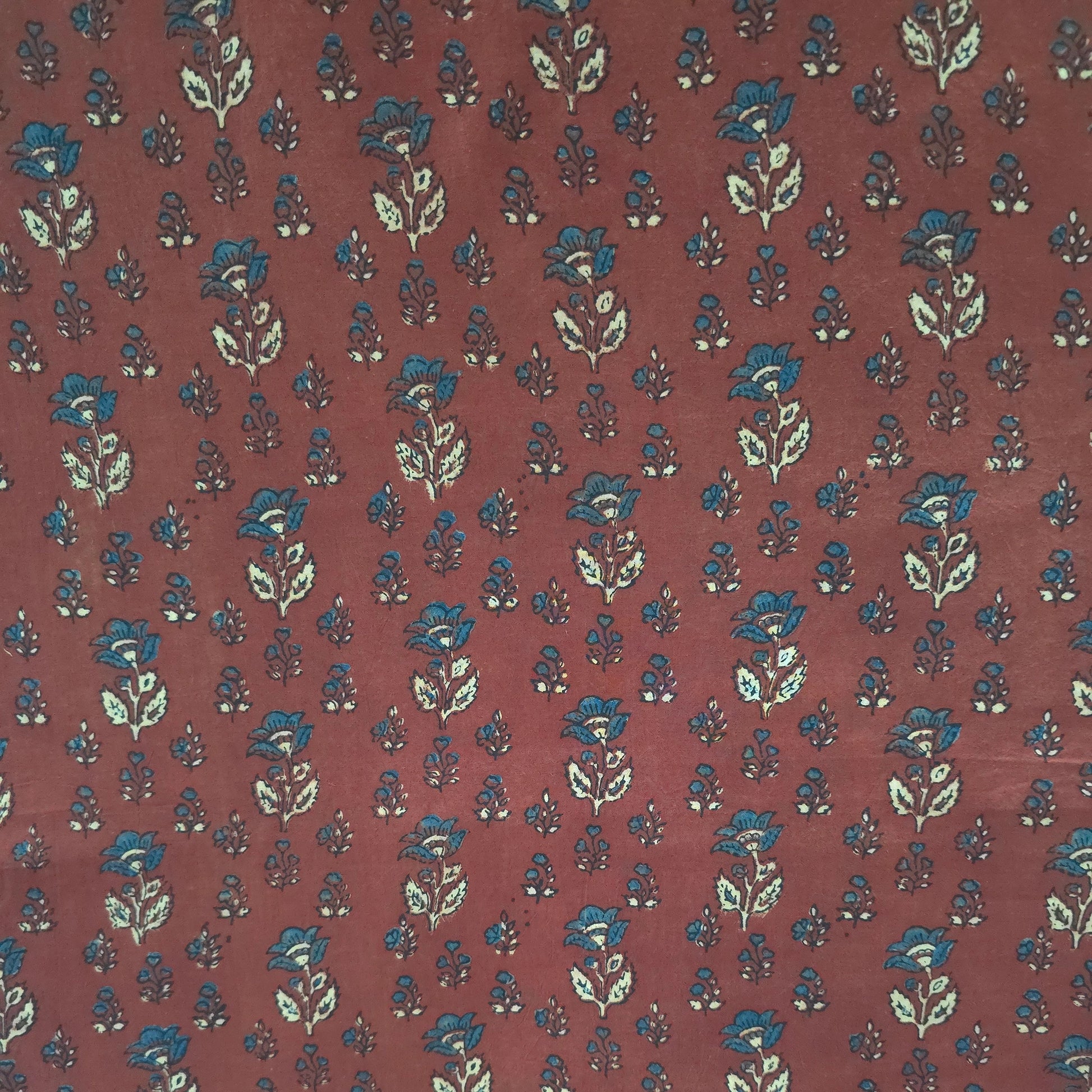 Red Floral Buti Natural Dyed Ajrakh Hand Block Print Cotton Fabric