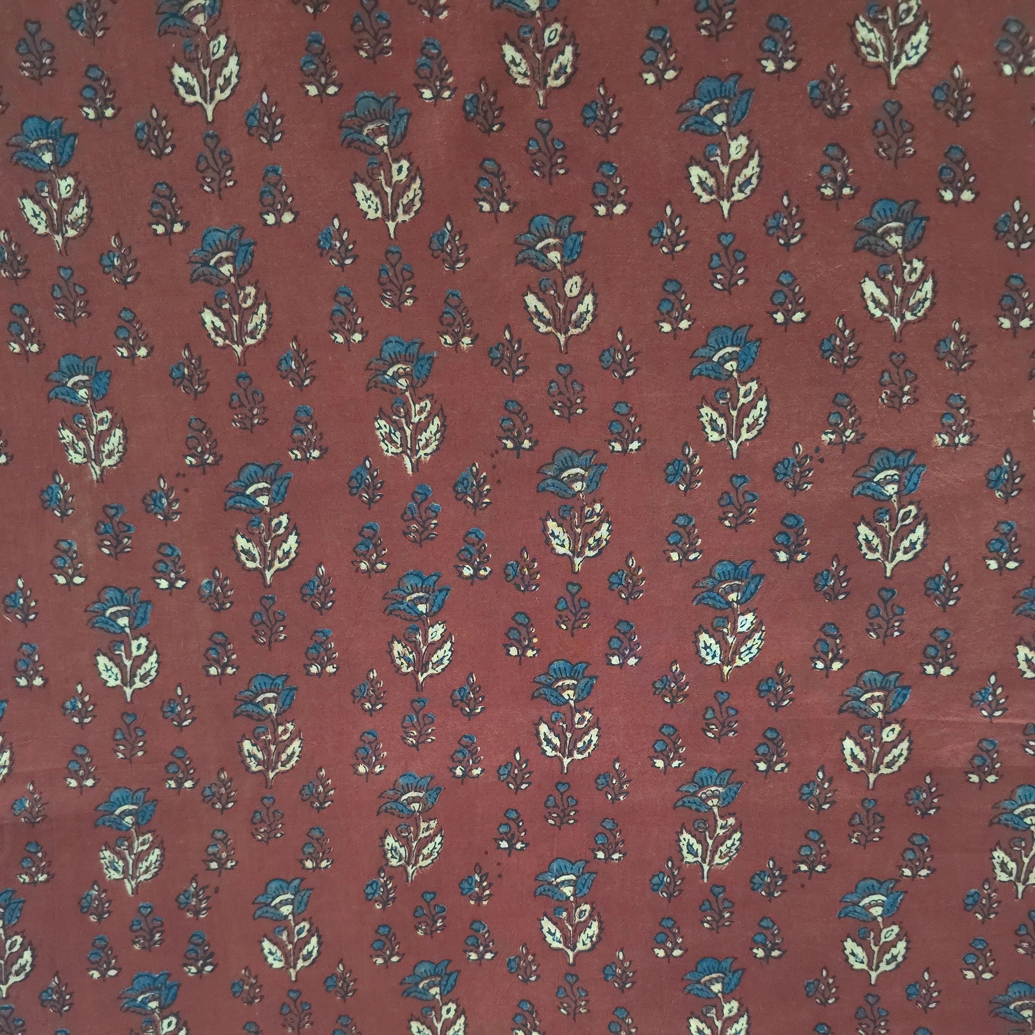 Red Floral Buti Natural Dyed Ajrakh Hand Block Print Cotton Fabric