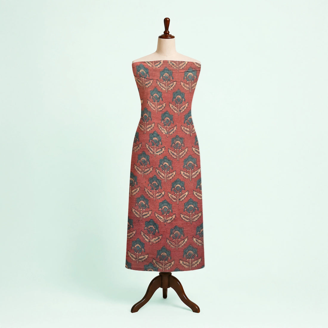 Red Flower Buti Natural Dyed Ajrakh Hand Block Print Lilen Fabric