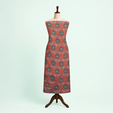 Red Flower Buti Natural Dyed Ajrakh Hand Block Print Lilen Fabric