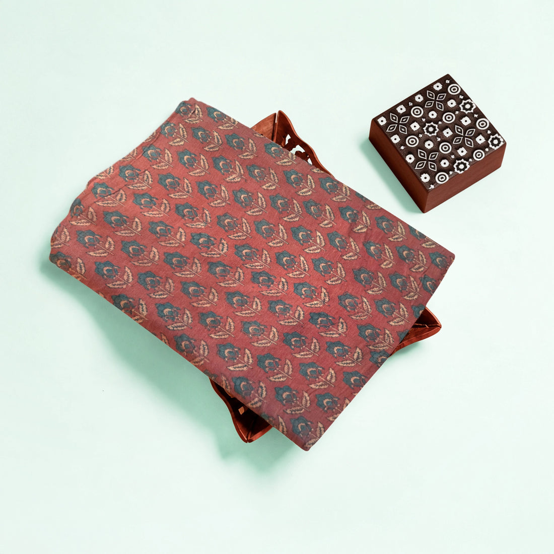 Red Flower Buti Natural Dyed Ajrakh Hand Block Print Lilen Fabric