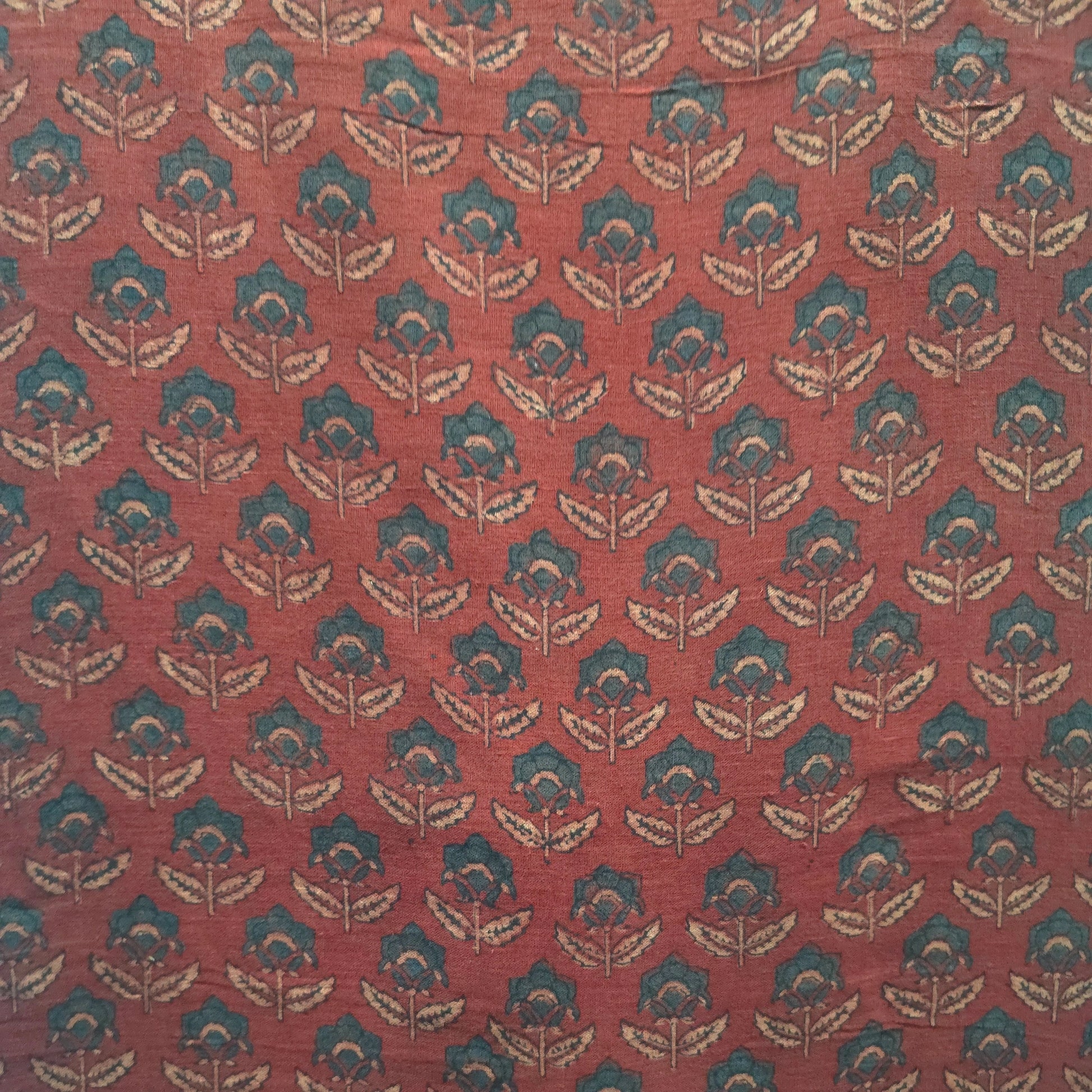 Red Flower Buti Natural Dyed Ajrakh Hand Block Print Lilen Fabric