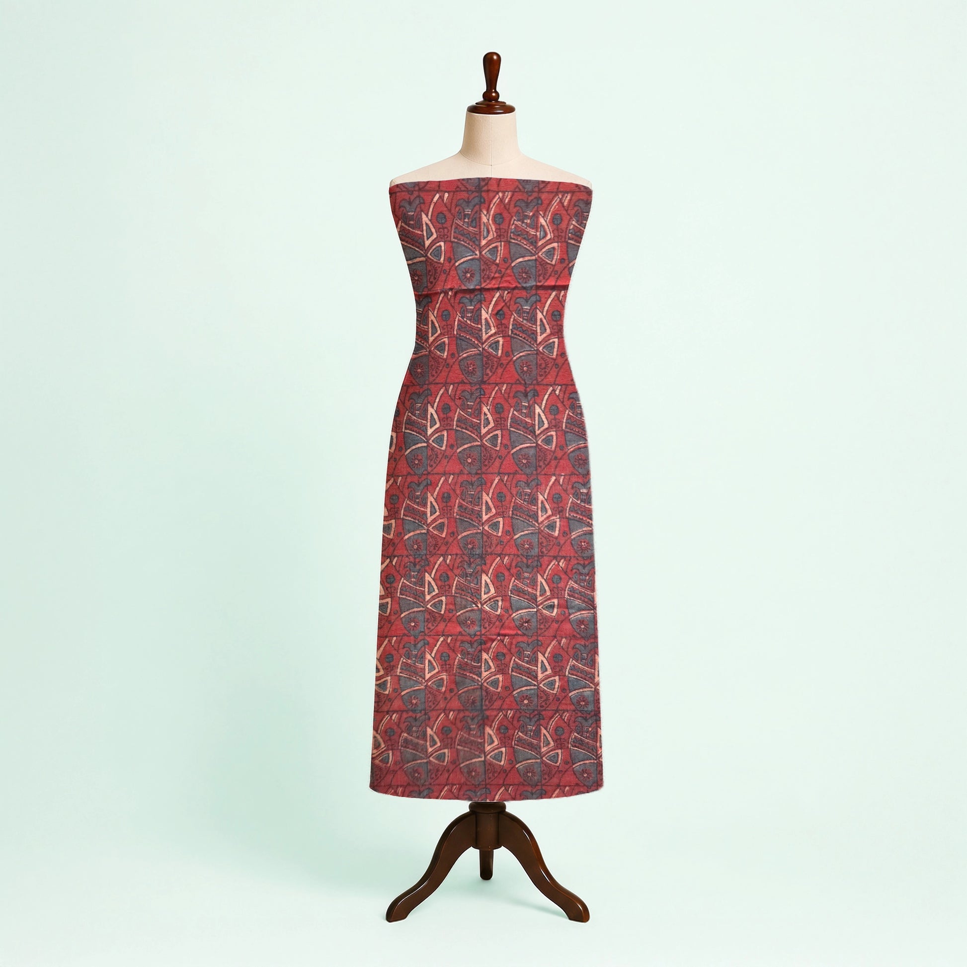 Red Geometric Natural Dyed Ajrakh Hand Block Print Pure Handloom Organic Cotton Fabric