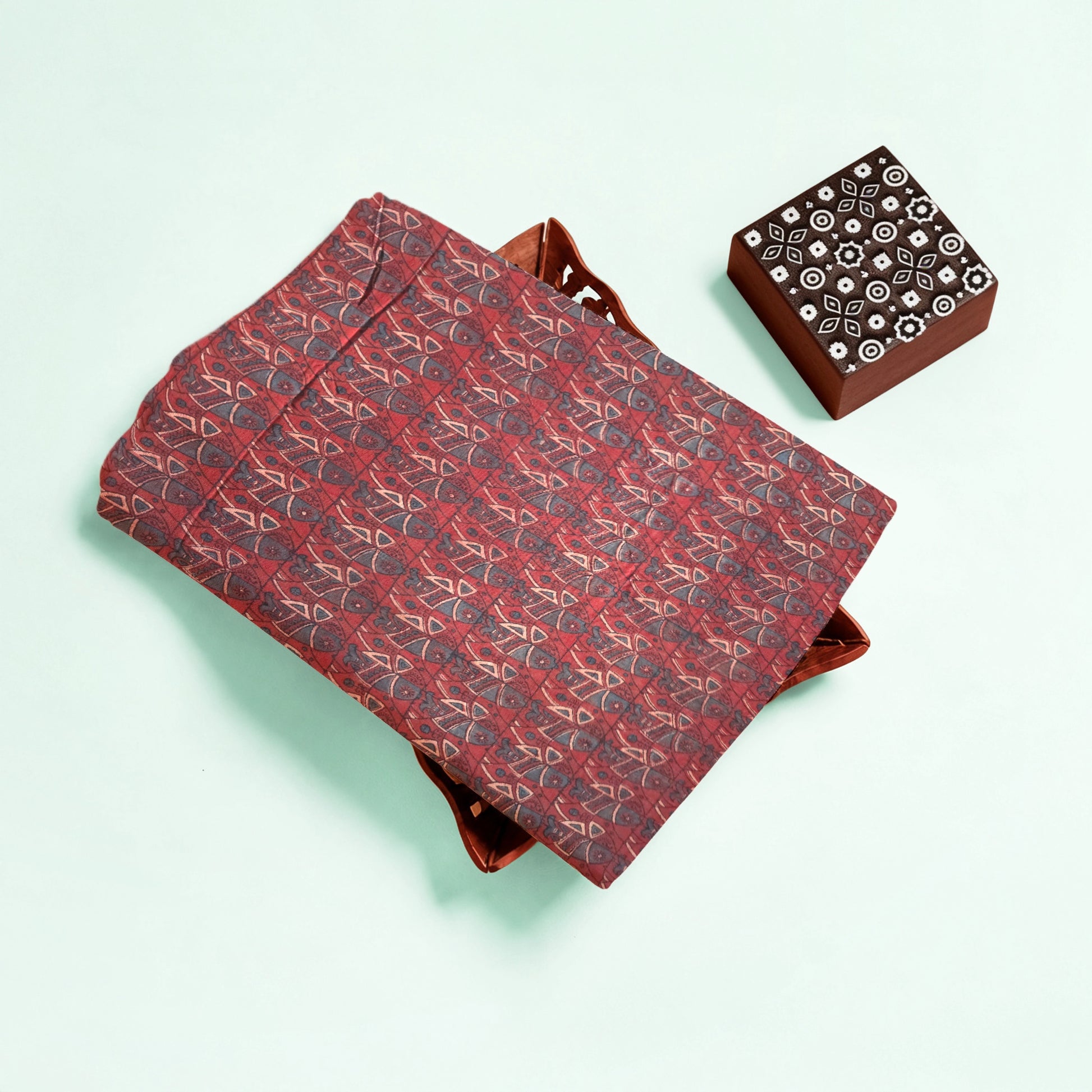Red Geometric Natural Dyed Ajrakh Hand Block Print Pure Handloom Organic Cotton Fabric