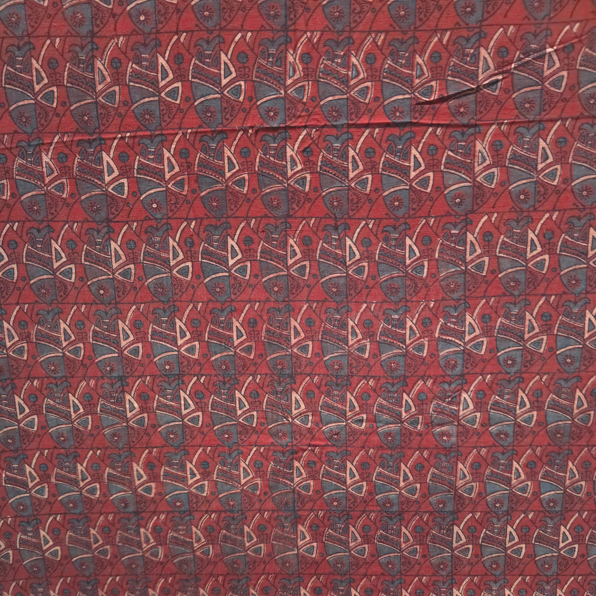 Red Geometric Natural Dyed Ajrakh Hand Block Print Pure Handloom Organic Cotton Fabric