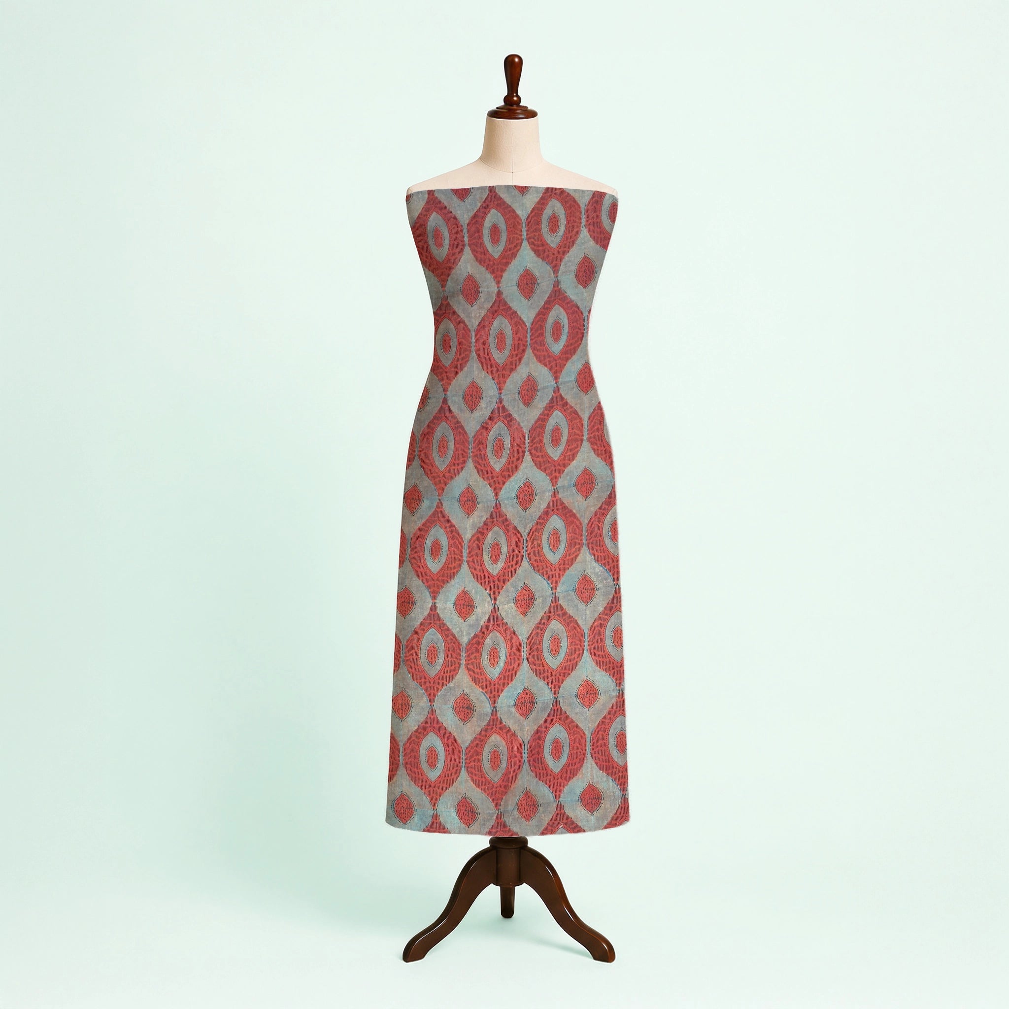 Red Geometric Natural Dyed Ajrakh Hand Block Print Malmal Fabric
