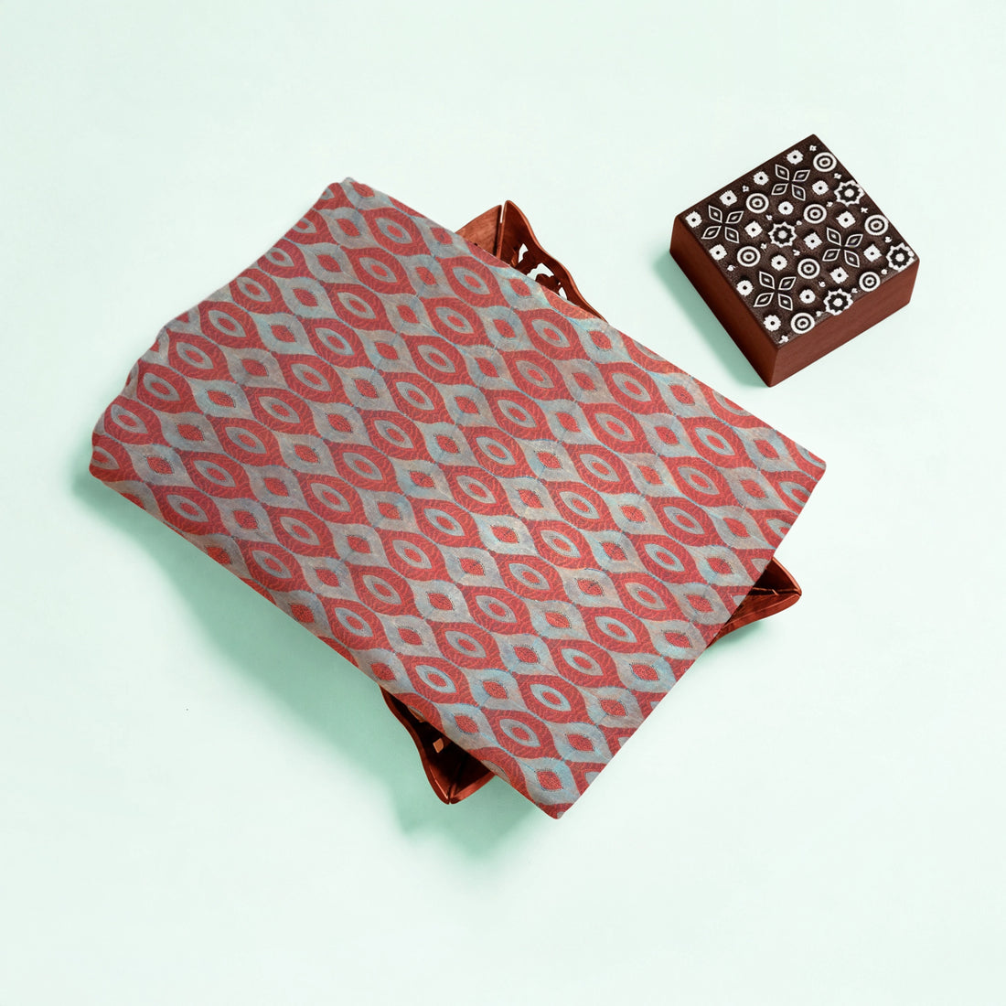 Red Geometric Natural Dyed Ajrakh Hand Block Print Malmal Fabric