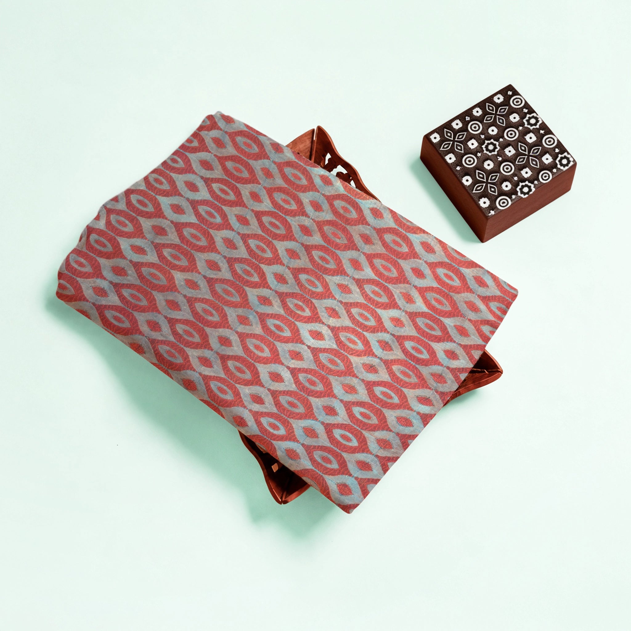 Red Geometric Natural Dyed Ajrakh Hand Block Print Malmal Fabric