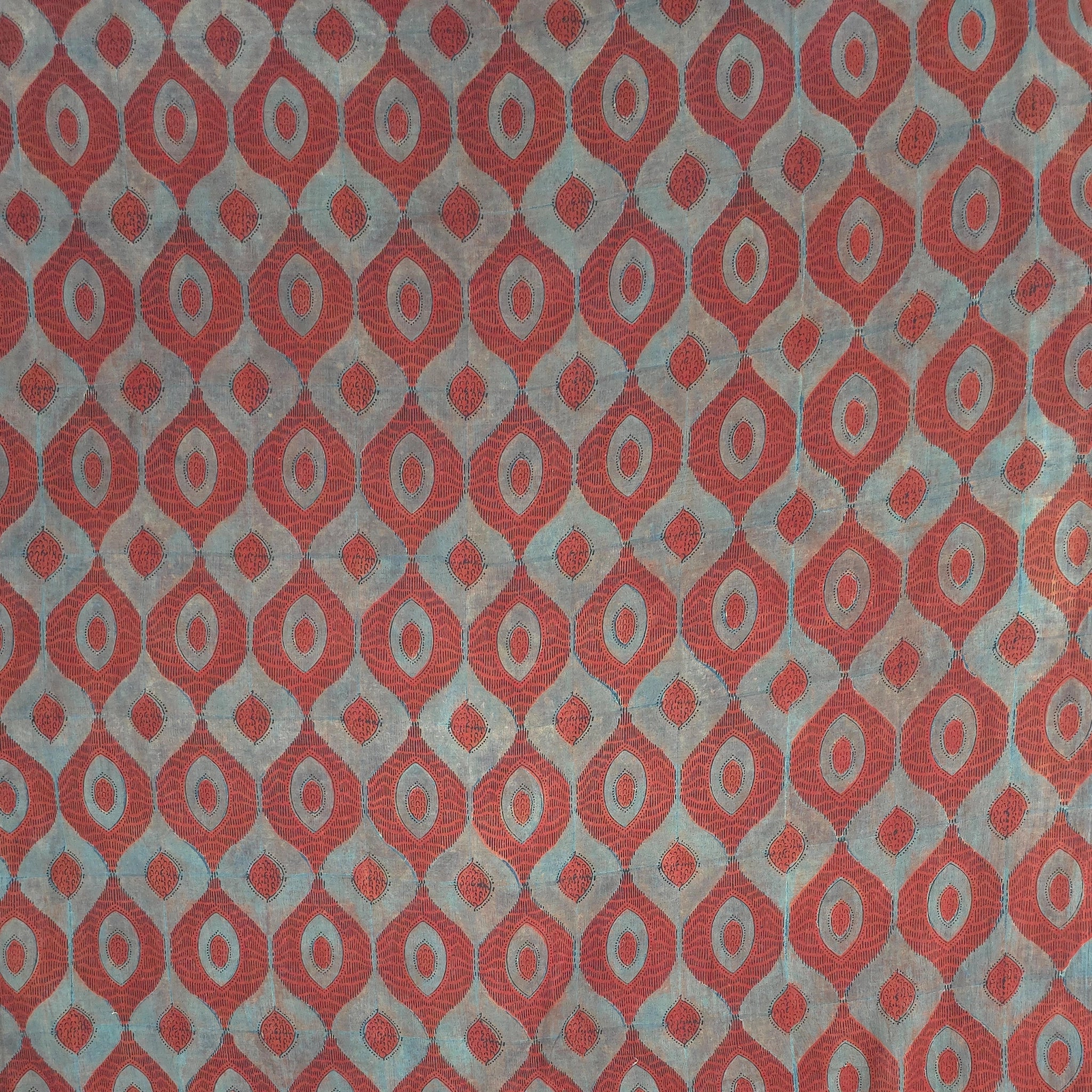 Red Geometric Natural Dyed Ajrakh Hand Block Print Malmal Fabric