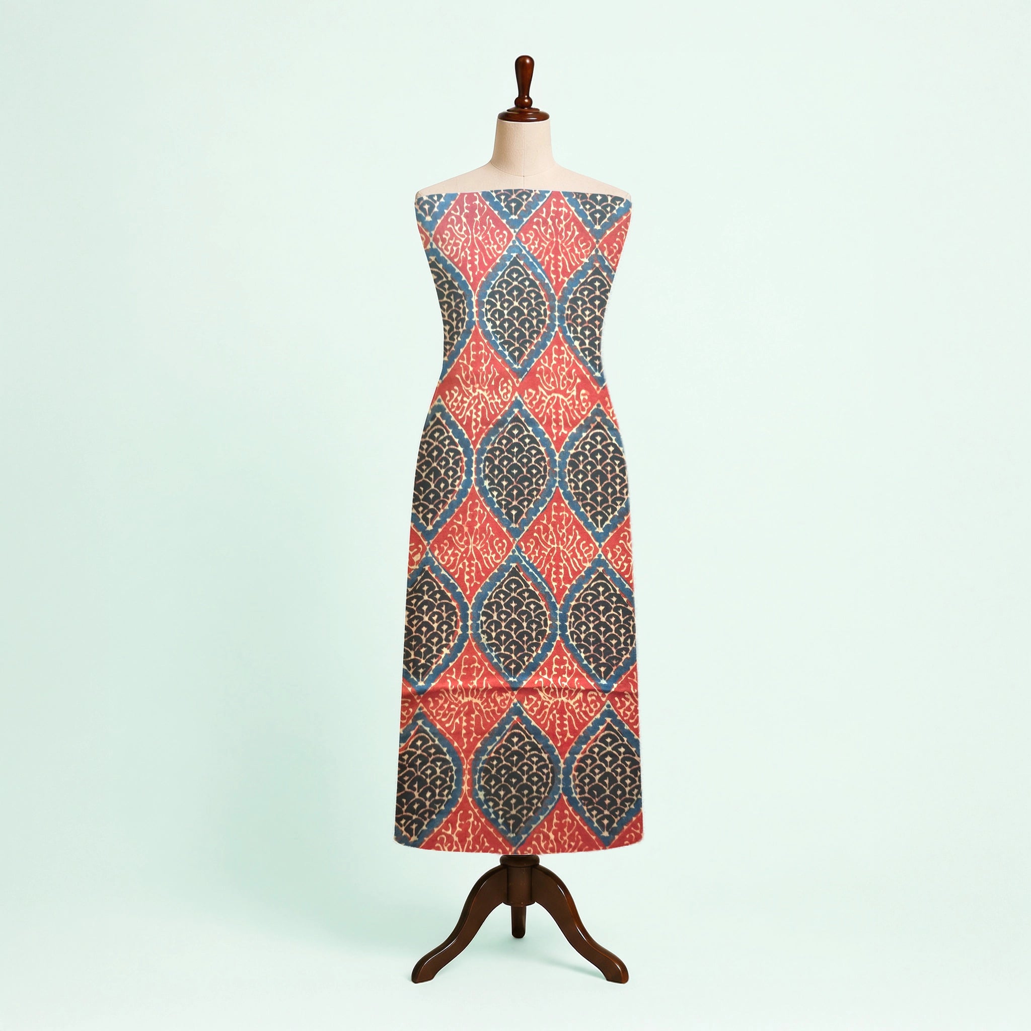 Red Geometric Natural Dyed Ajrakh Hand Block Print Modal Fabric