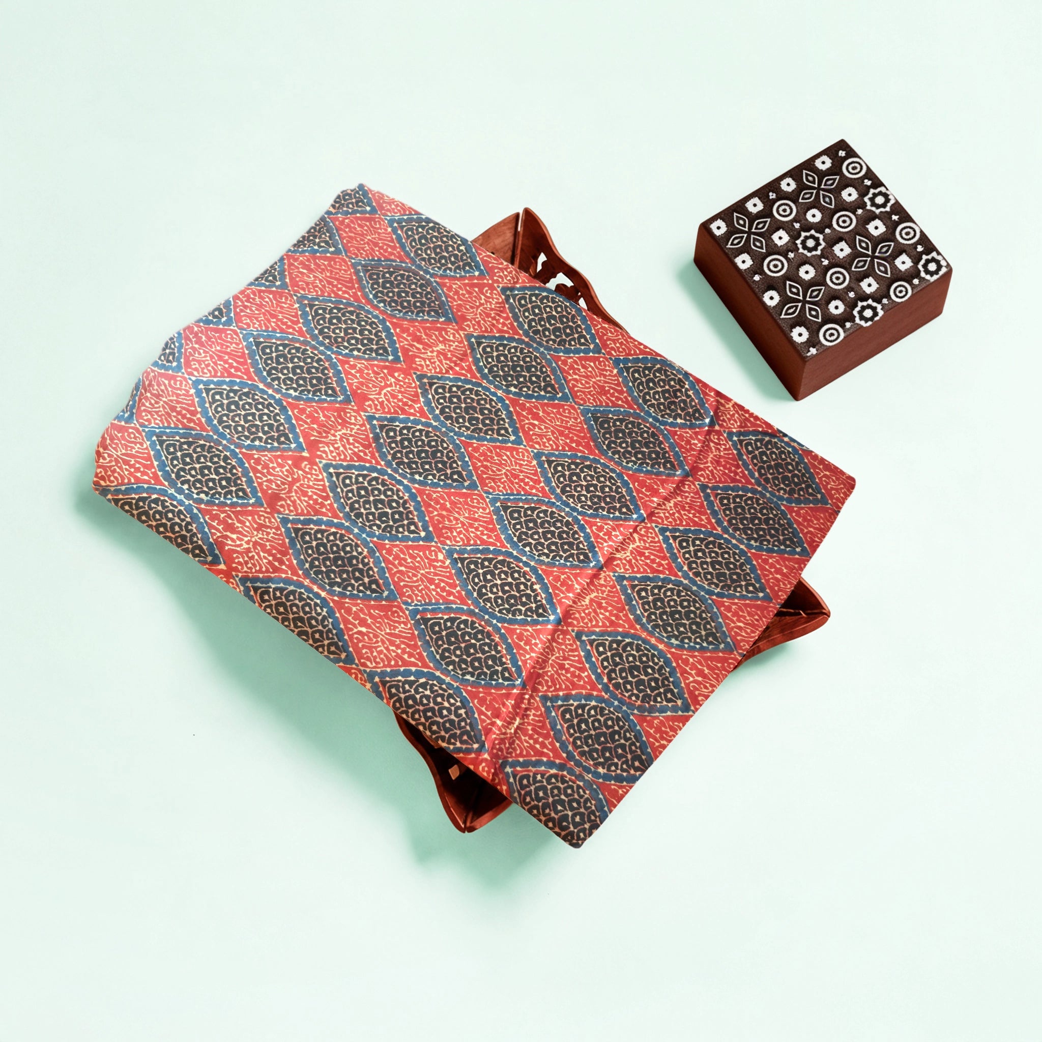 Red Geometric Natural Dyed Ajrakh Hand Block Print Modal Fabric