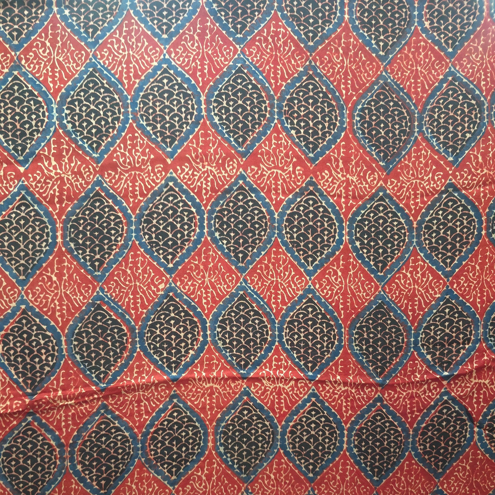Red Geometric Natural Dyed Ajrakh Hand Block Print Modal Fabric