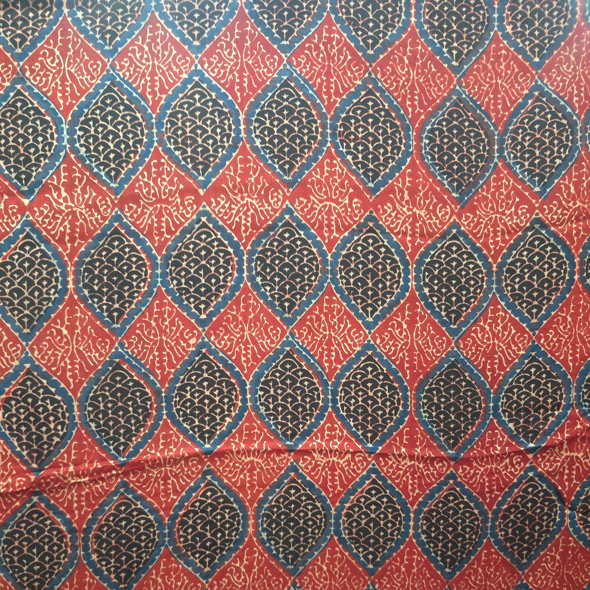 Red Geometric Natural Dyed Ajrakh Hand Block Print Modal Fabric