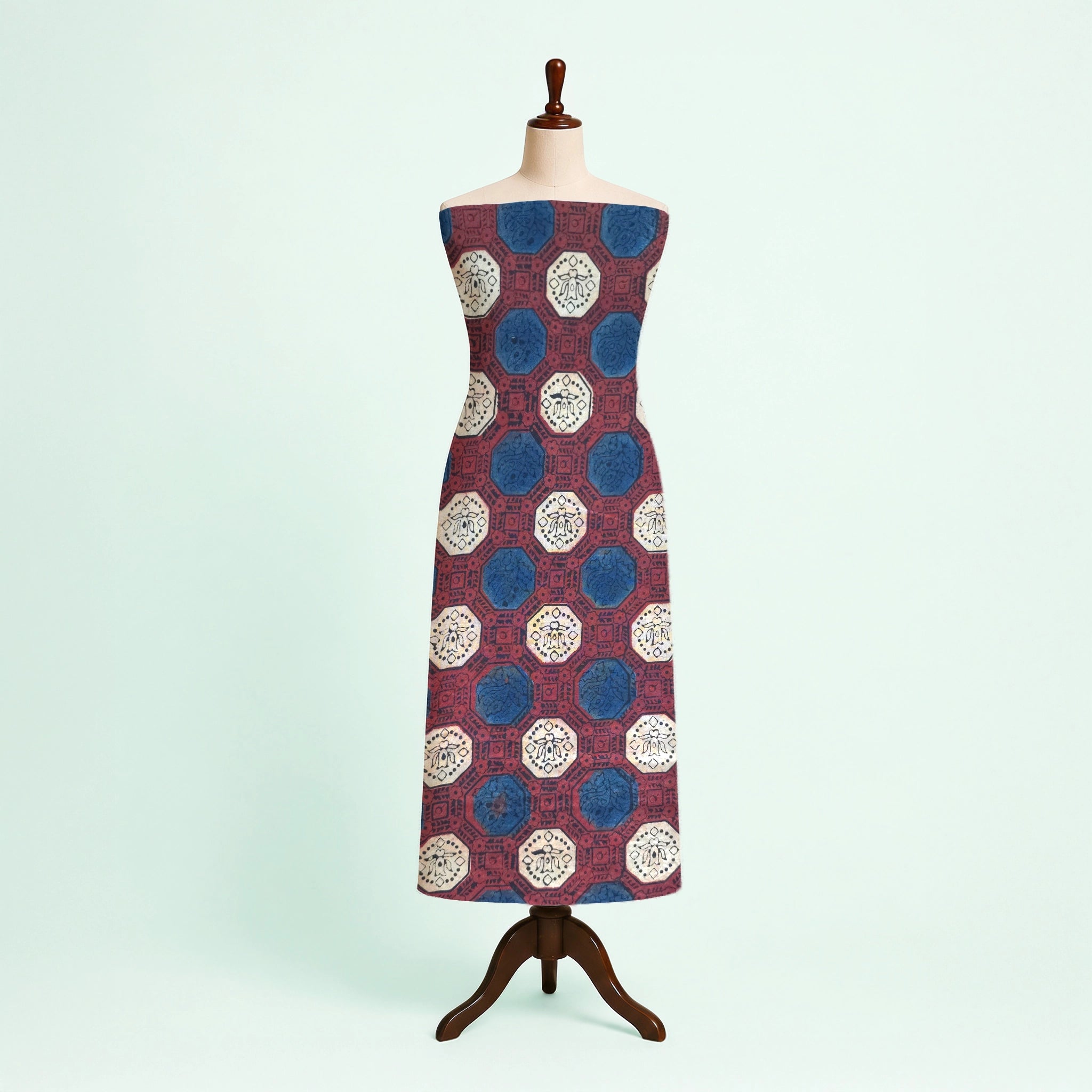 Red Geometric Natural Dyed Ajrakh Hand Block Print Cotton Fabric